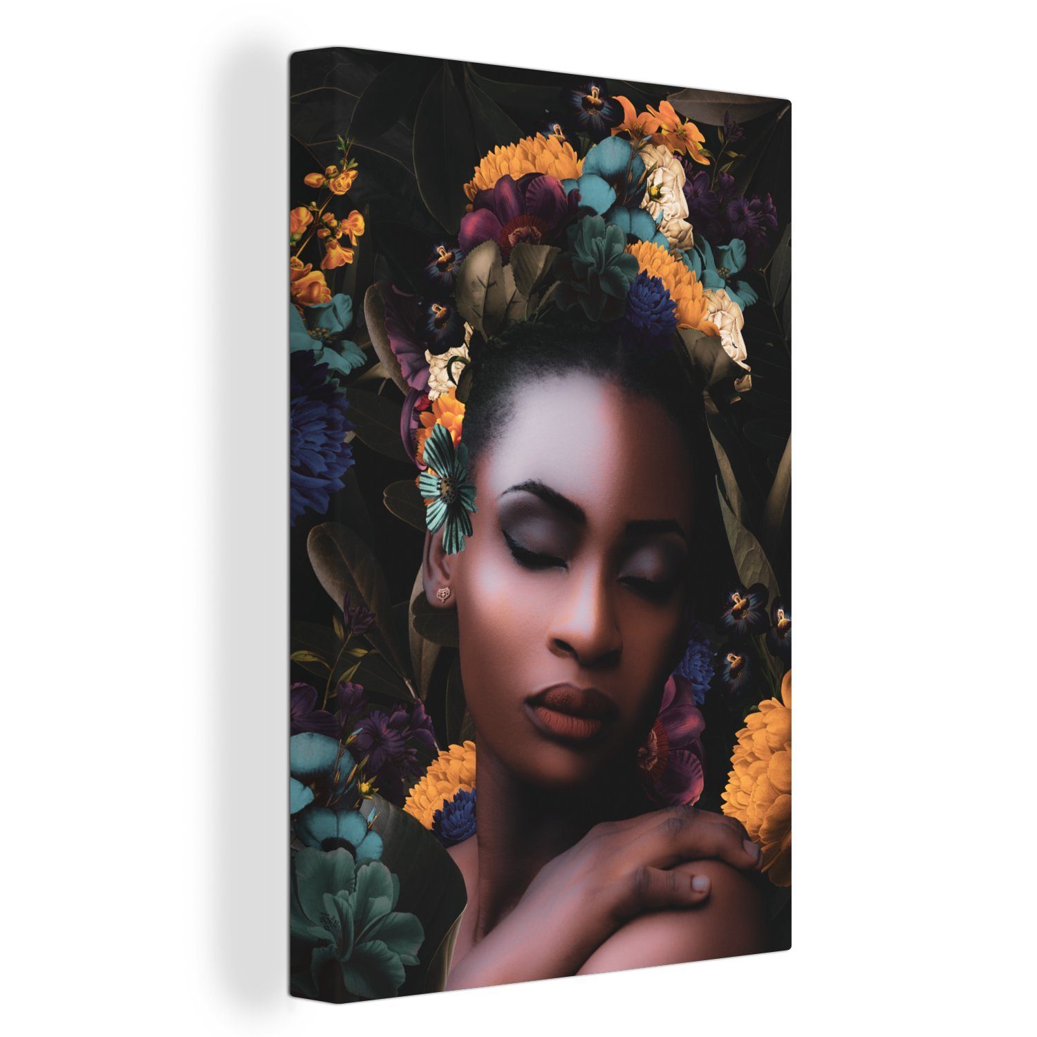 OneMillionCanvasses® Leinwandbild Frauen - Blumen - Farbe, (1 St), Leinwandbild fertig bespannt inkl. Zackenaufhänger, Gemälde, 20x30 cm