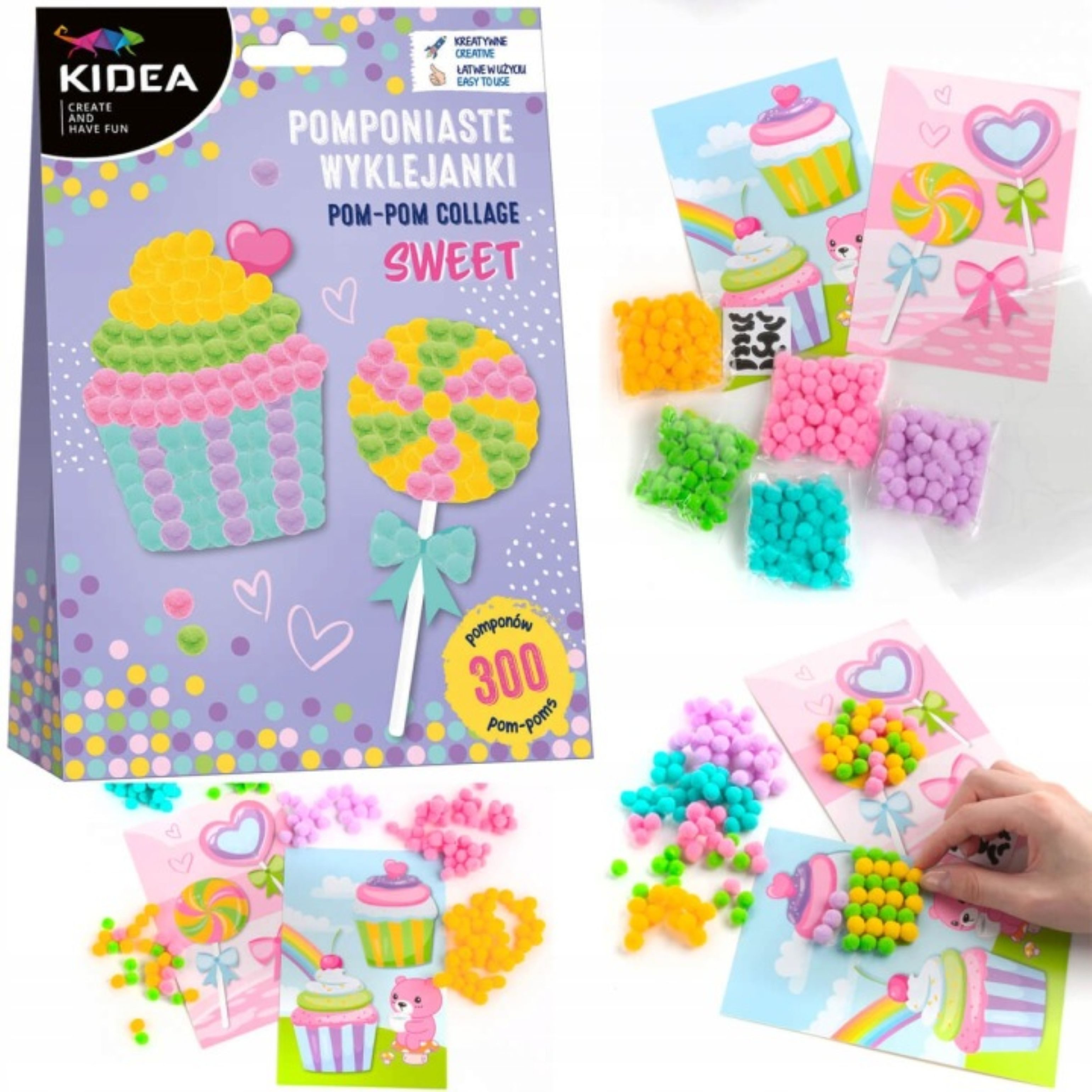 Festivalartikel Kreativset Kreativset Pompons Bastelset 300 Pompons + 2 Klebebilder Kinder, (1-tlg)