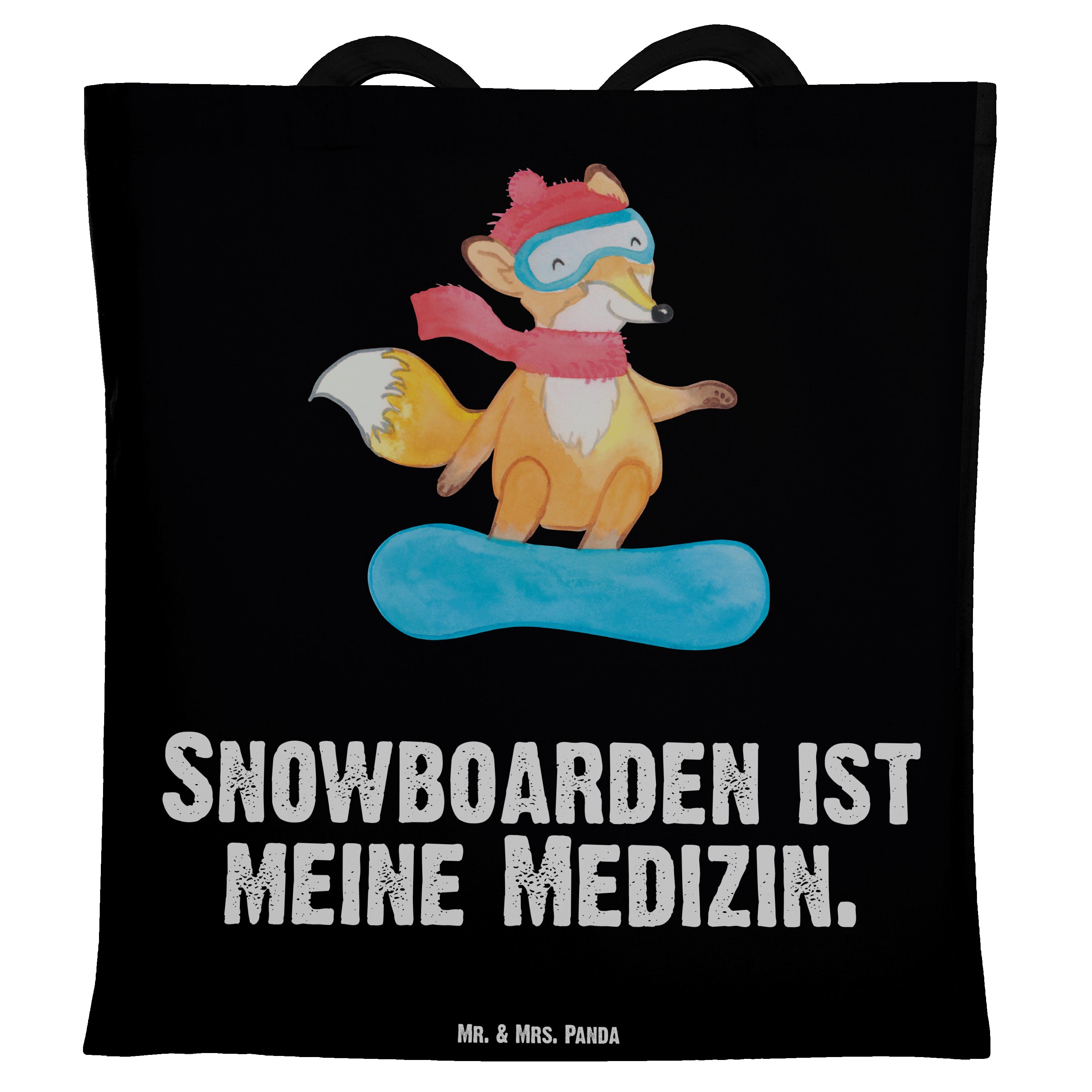 Mr. & Mrs. Jutebeutel, Snowboarden Panda - Geschenk, Schwarz (1-tlg) - Winterspo Fuchs Medizin Tragetasche