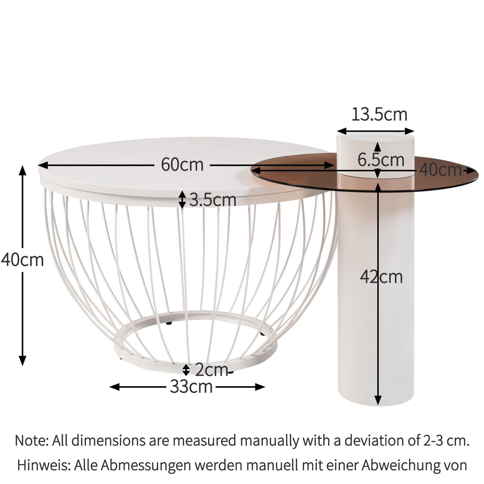 MDF Weiß & (Glas WISHDOR & Vogelnest-Design, PVC, PVC Holzoptik 2-St) Couchtisch