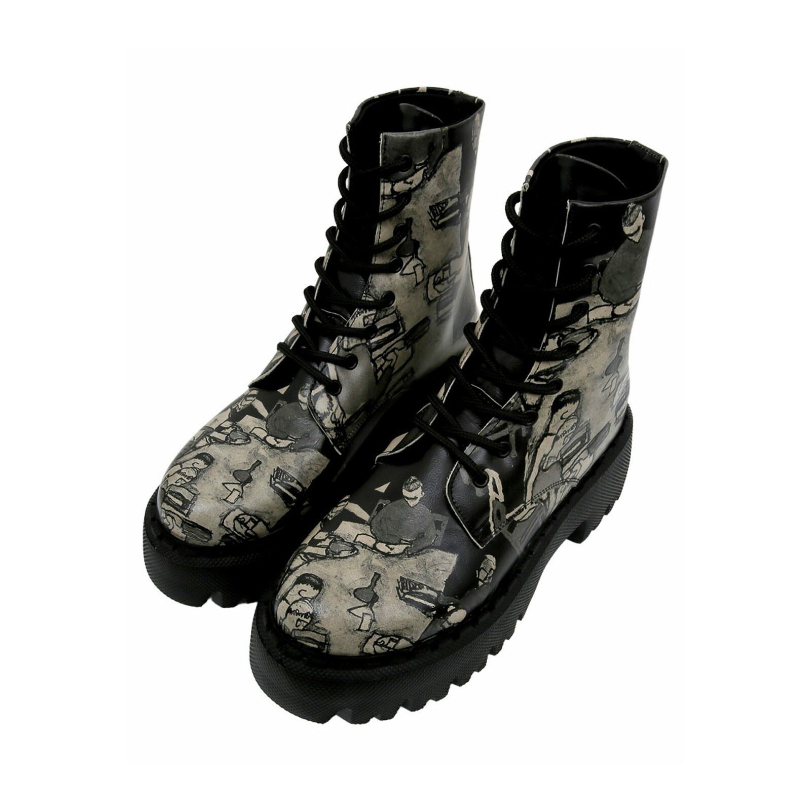 DOGO Navy Schnürstiefel Boots Supper Blackwhite Damen Stiefeletten Chelseaboots Handgefertigt