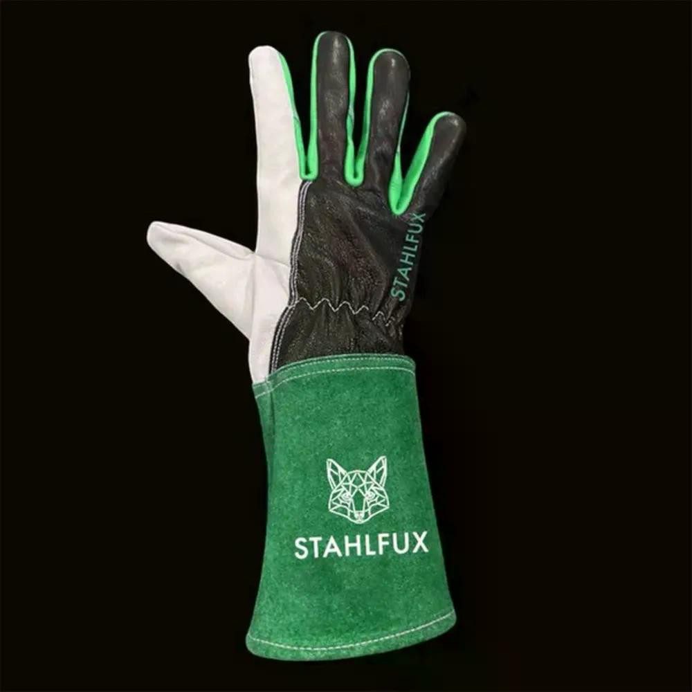 StahlFux Schweißerhandschuhe Arbeitshandschuhe GreenForge Schweißerhandschuhe (Spar-Set, 2-St., hitzebeständig) Stulpe aus pinkem Rauleder zum Schutz des Handgelenks