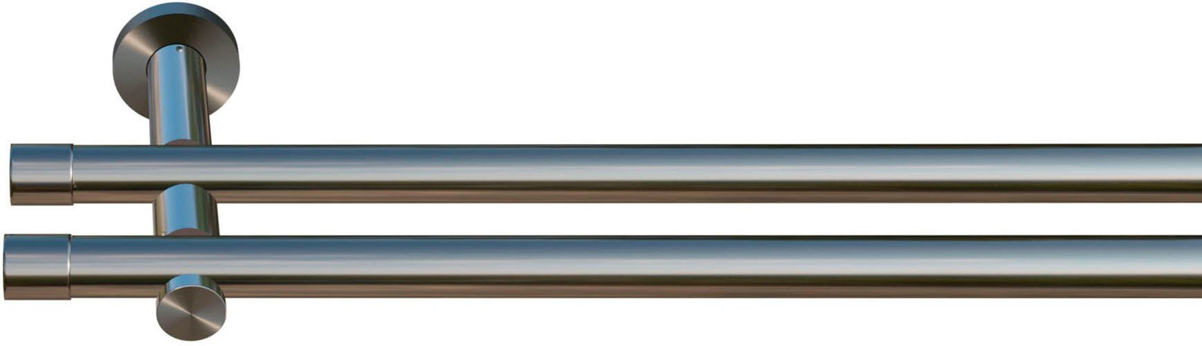 Gardinenstange Linz, indeko, Ø 20 edelstahlfarben Stahl, mm, Bohren, inkl. mit verschraubt, Wunschmaßlänge, 2-läufig, Montagematerial Komplett-Set