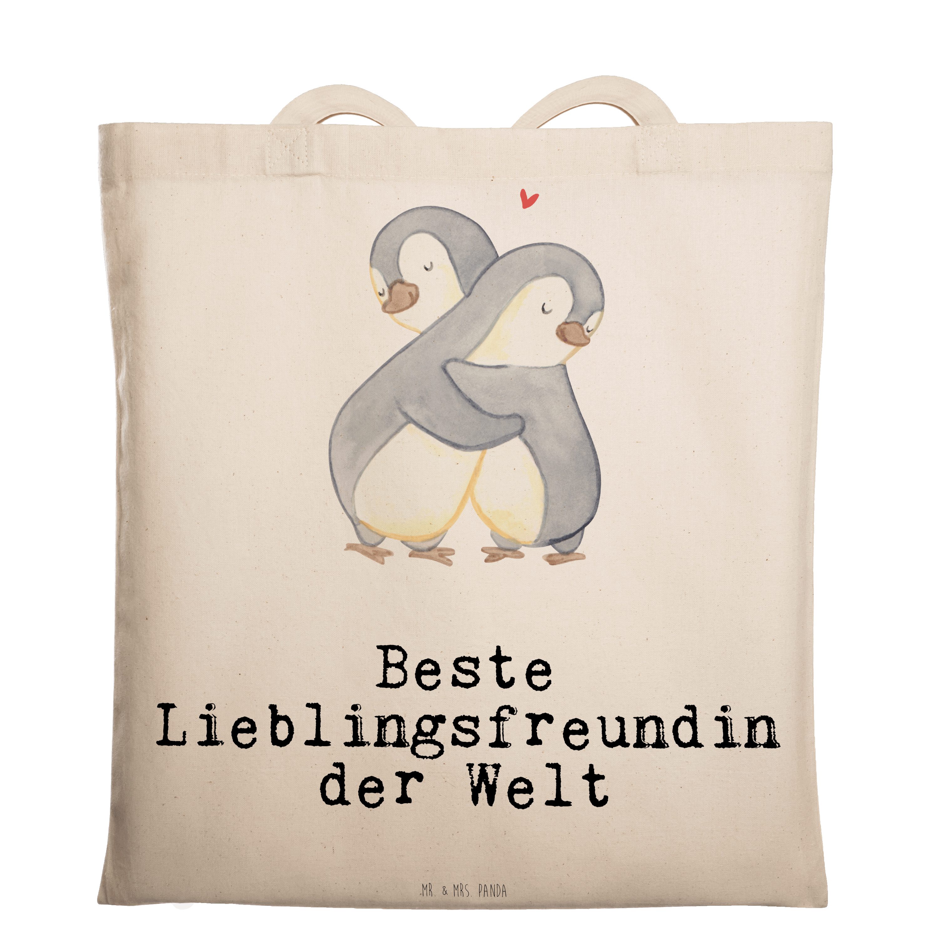 Mr. & Mrs. Panda Tragetasche Pinguin Beste Lieblingsfreundin der Welt - Transparent - Geschenk, Pa (1-tlg)