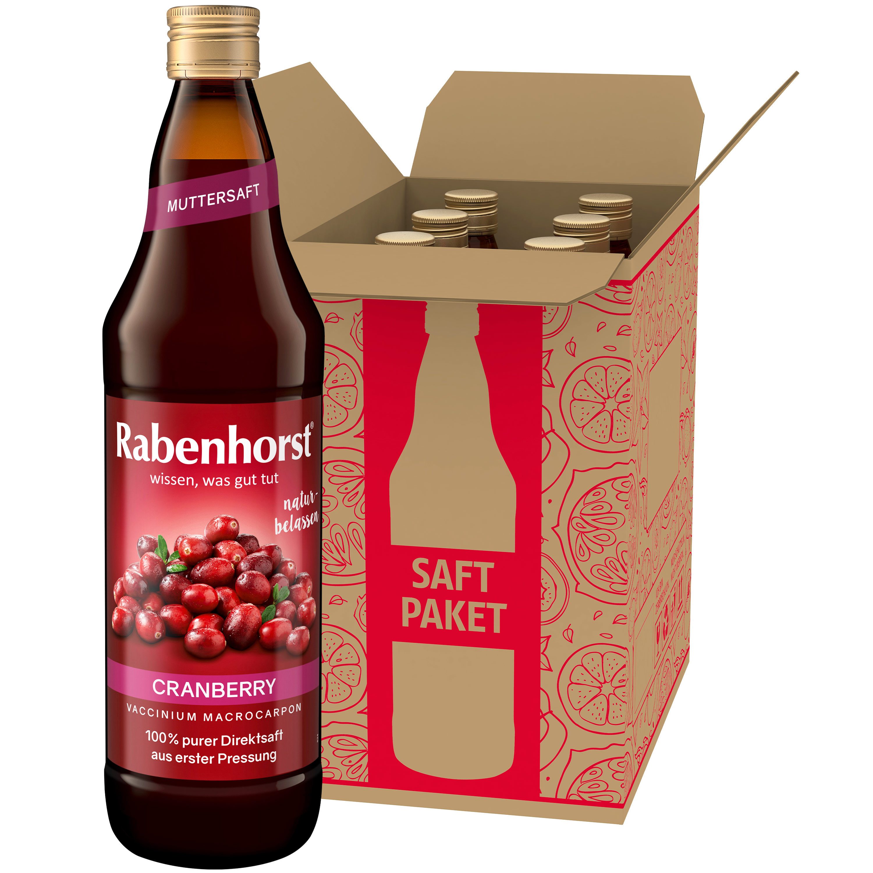 Haus Rabenhorst Saft RABENHORST Cranberry Muttersaft 6er Pack (6 x 700 ml), 0,7 l, 700 ml, 6 St.
