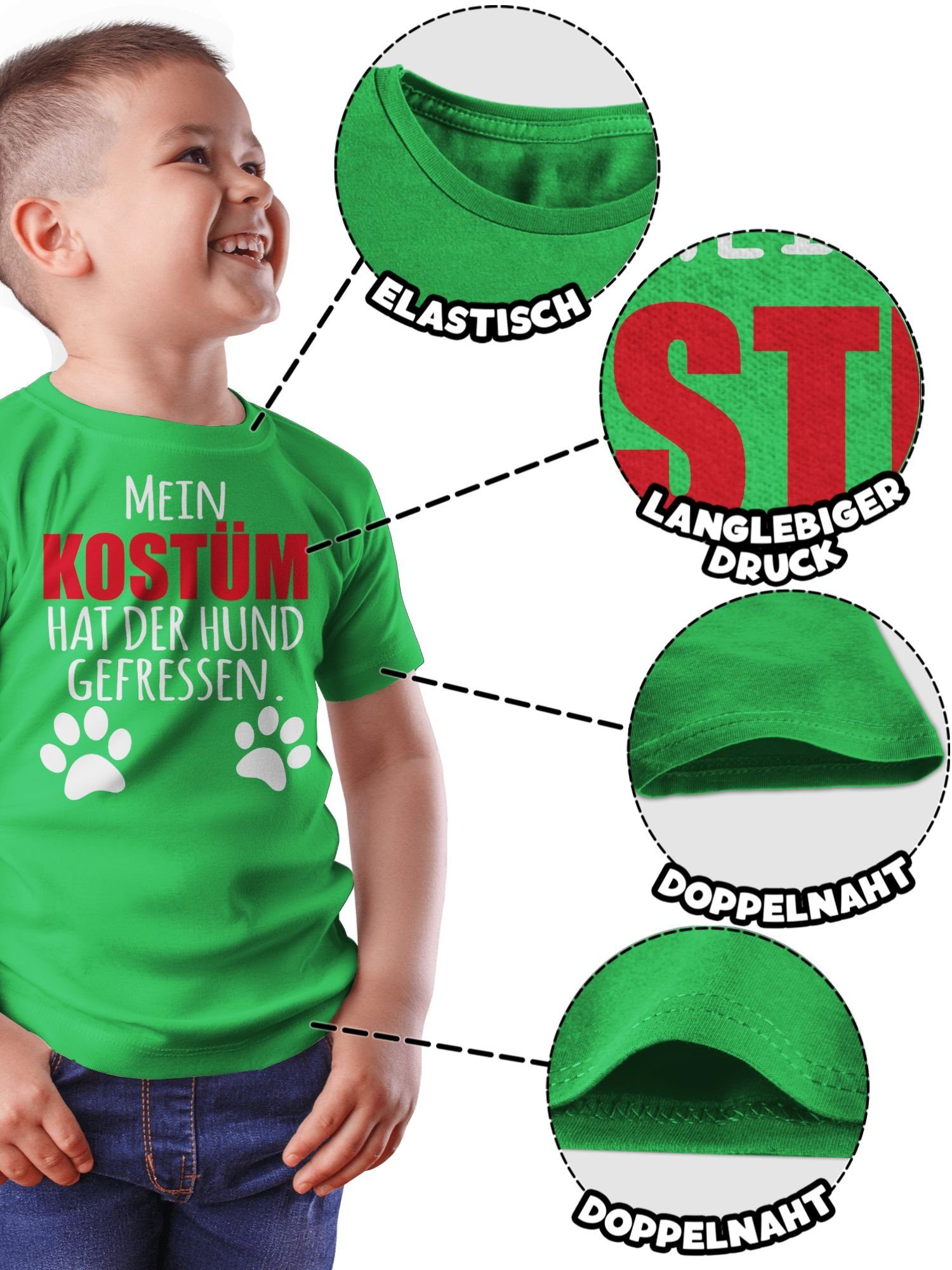Shirtracer T-Shirt Mein Kostüm hat Hundekostüm & - gefressen Fasching Grün Dog 2 Faschingskostüme der Hund Karneval