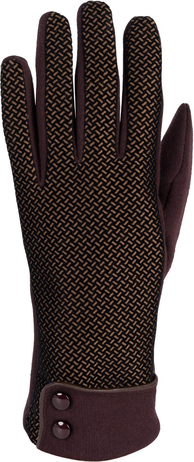 Touchscreen Muster Baumwollhandschuhe Riffel mit Handschuhe weichem styleBREAKER Dunkelbraun