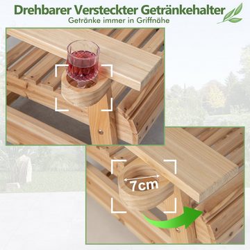 COSTWAY Gartenstuhl Schaukelstuhl, aus Holz, mit Getränkehalter