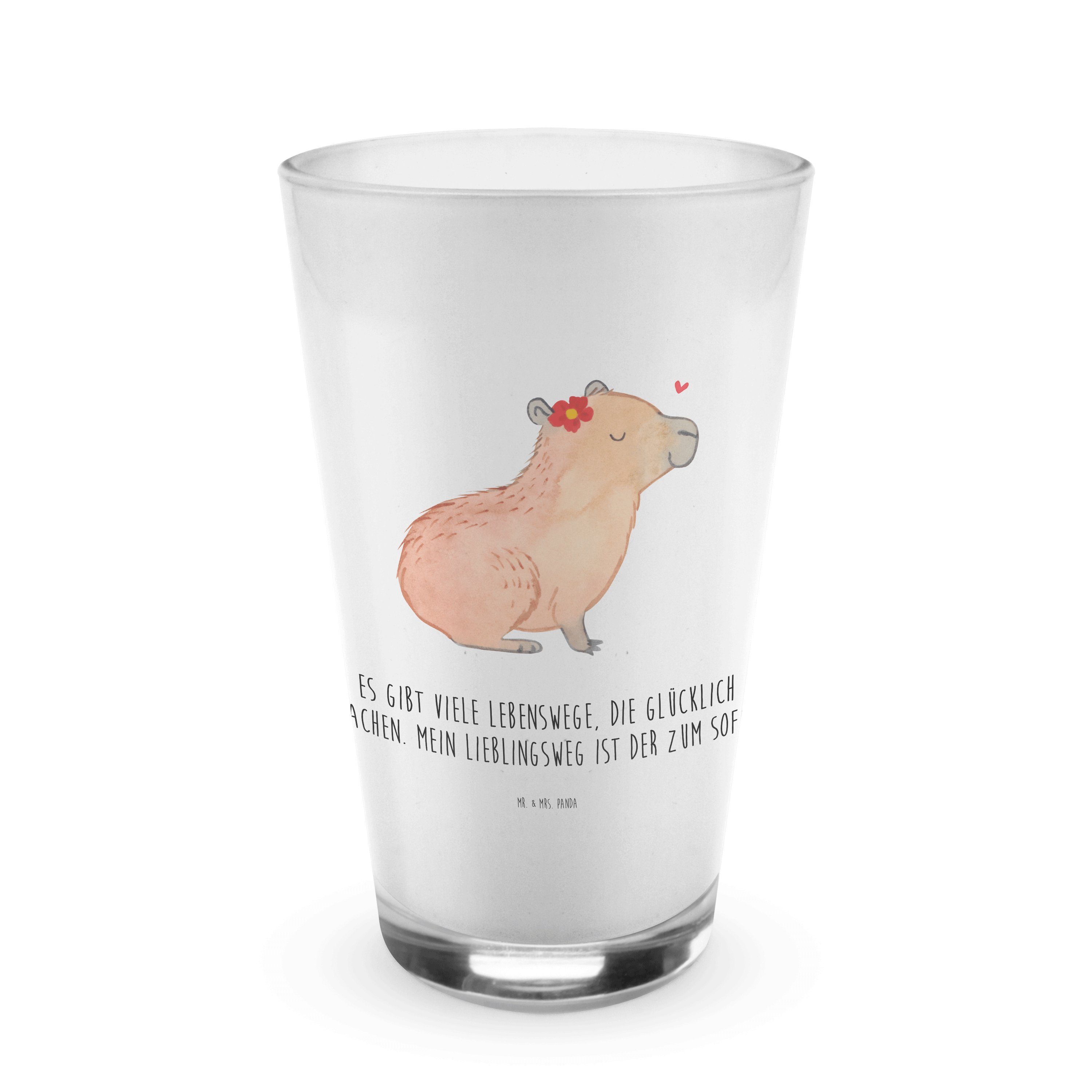 Mr. & Mrs. Panda Glas Geschenk, Premium Glas, Glas Cappuccino Glas, Capybara Blume - - Transparent lusti