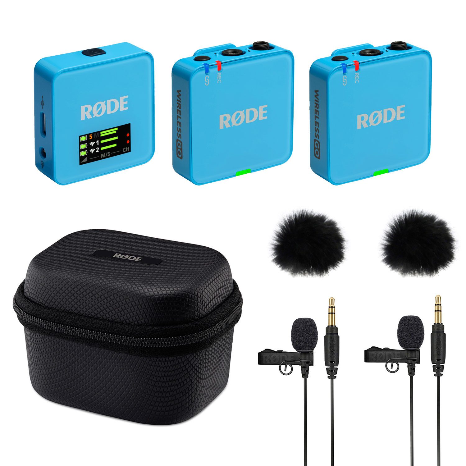 Rode Wireless GO Gen 3 BL mit Charge Case + 2x Lavalier GO und 2x WS05 Digitales Aufnahmegerät