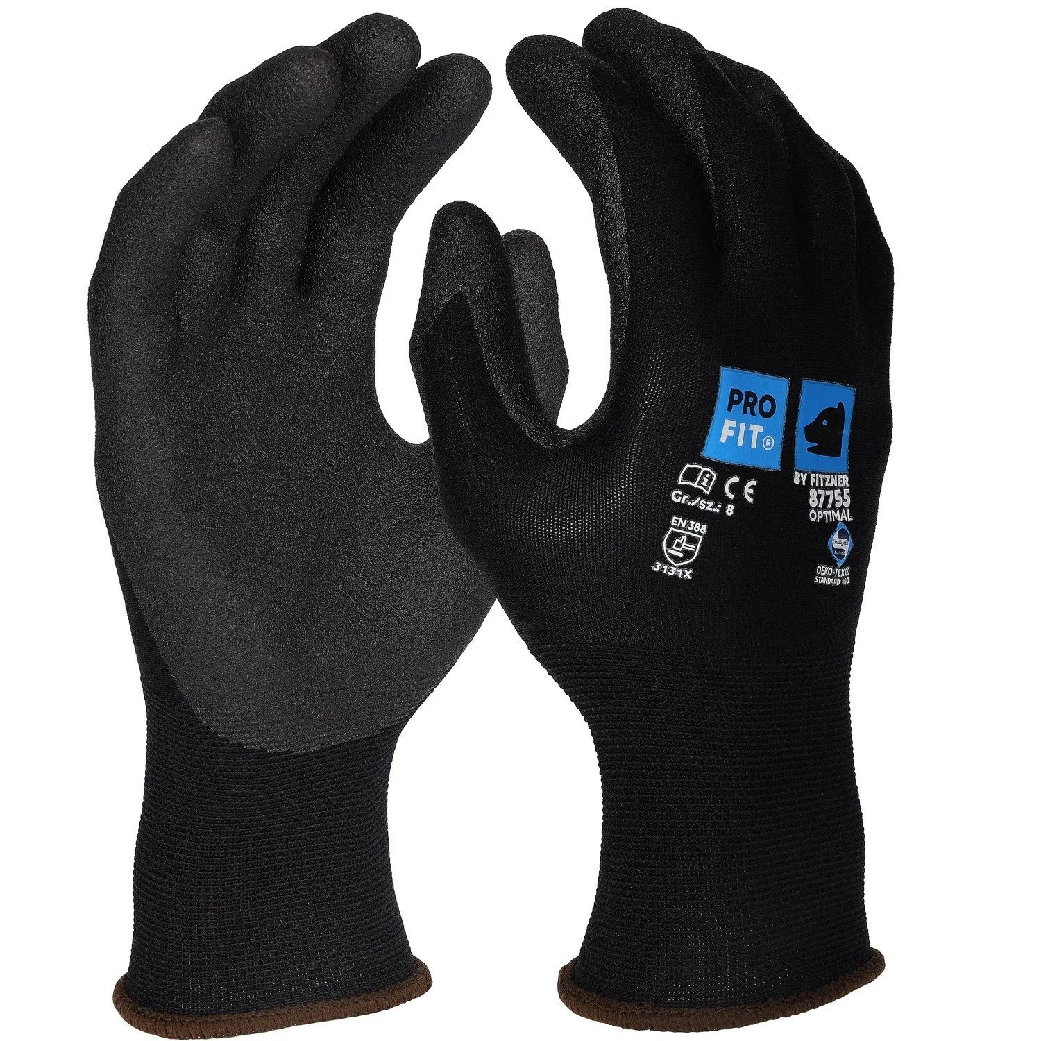 PRO FIT by Fitzner Arbeitshandschuhe Arbeitshandschuhe "Optimal",HPT, schwarz (12 Paar) Gr. 6–11