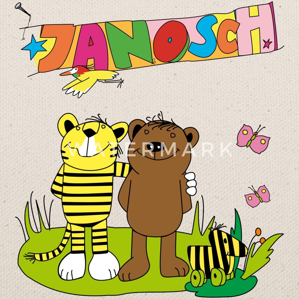 Spreadshirt Kosmetiktasche Janosch Tiger und Bär Freundschaft Täschchen (1-tlg)