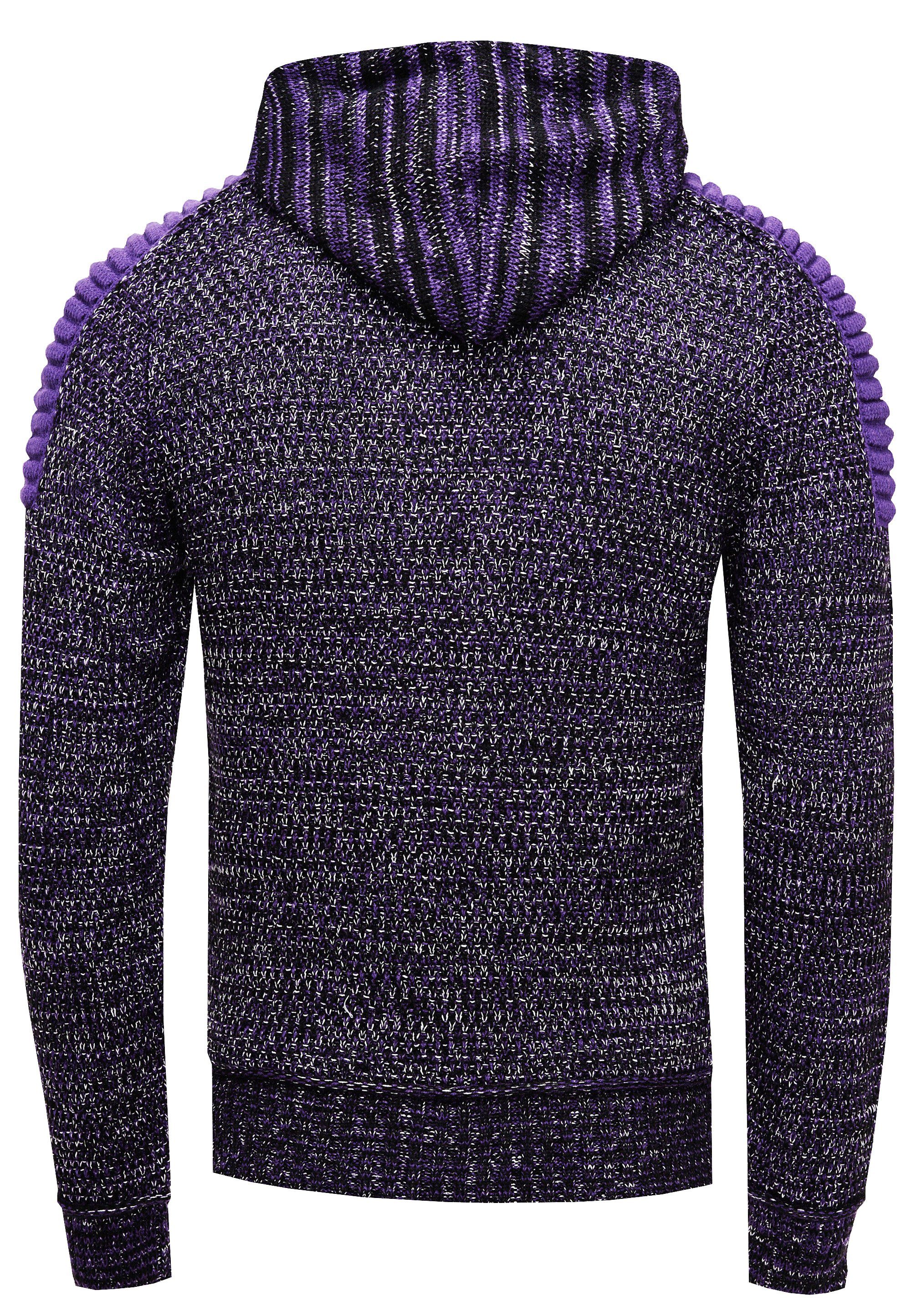 Rusty Neal Kapuzensweatshirt Knitwear Reißverschluss mit lila praktischem
