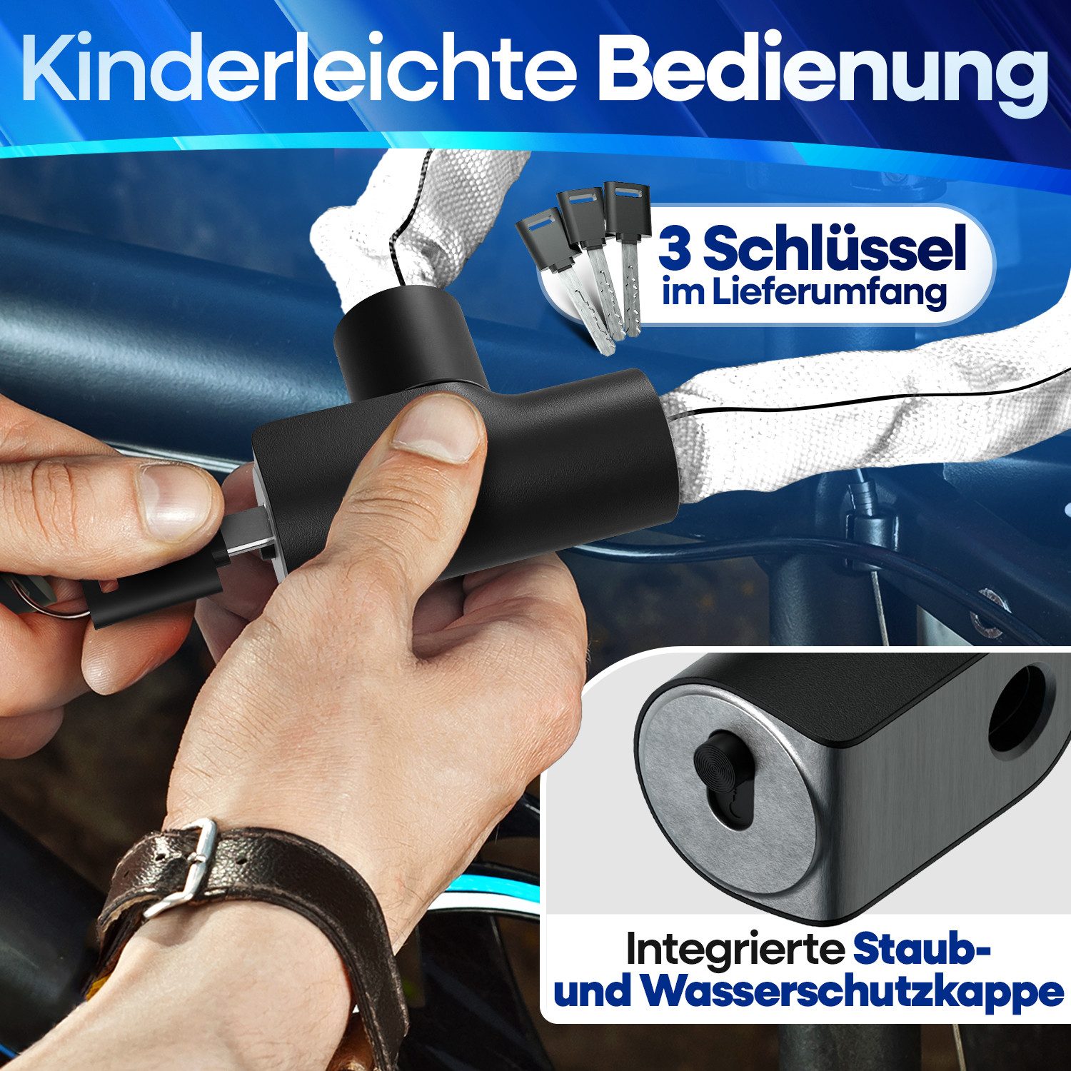 Nextcover Kettenschloss NEXTCOVER® Fahrradschloss LockOne mit Zahlencode oder Schlüssel