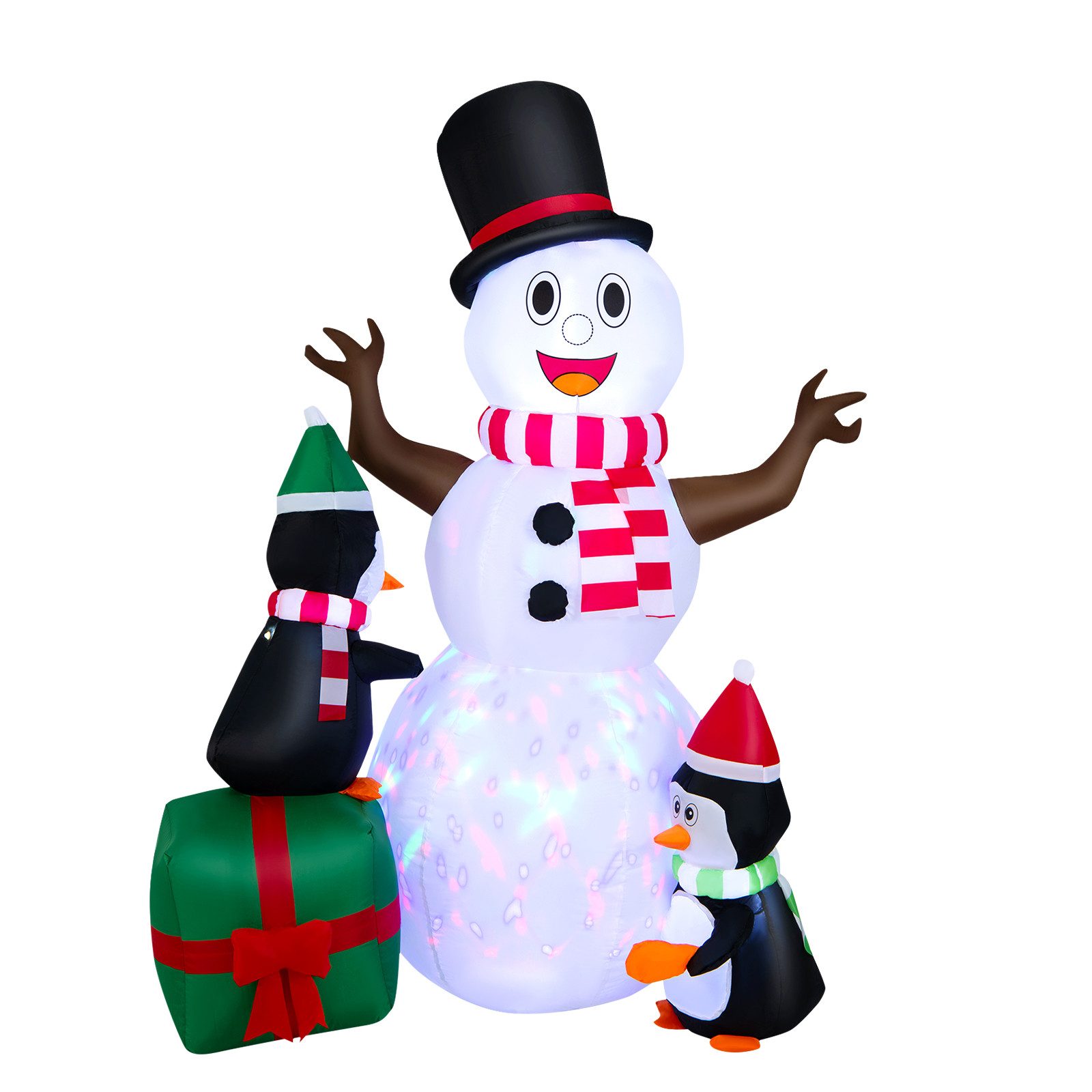COSTWAY Weihnachtsfigur, mit bunten LED Lichtern, aufblasbarer Schneemann, 180cm hoch