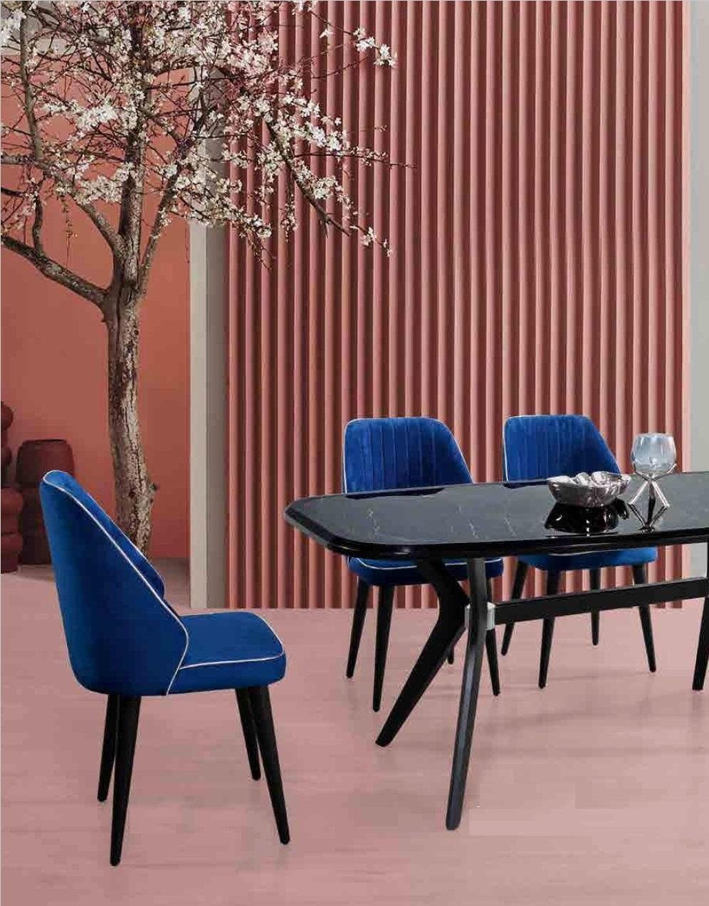 Blau Made helles, Stuhl schwarzen Stuhl gepolsterter In für Europe JVmoebel Holzbeinen mit Esszimmer