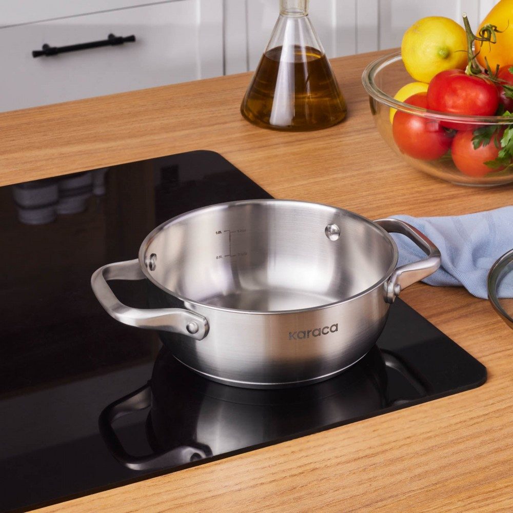 Karaca Kochtopf Karaca Elite Edelstahl-Kasserolle Flach 18 cm