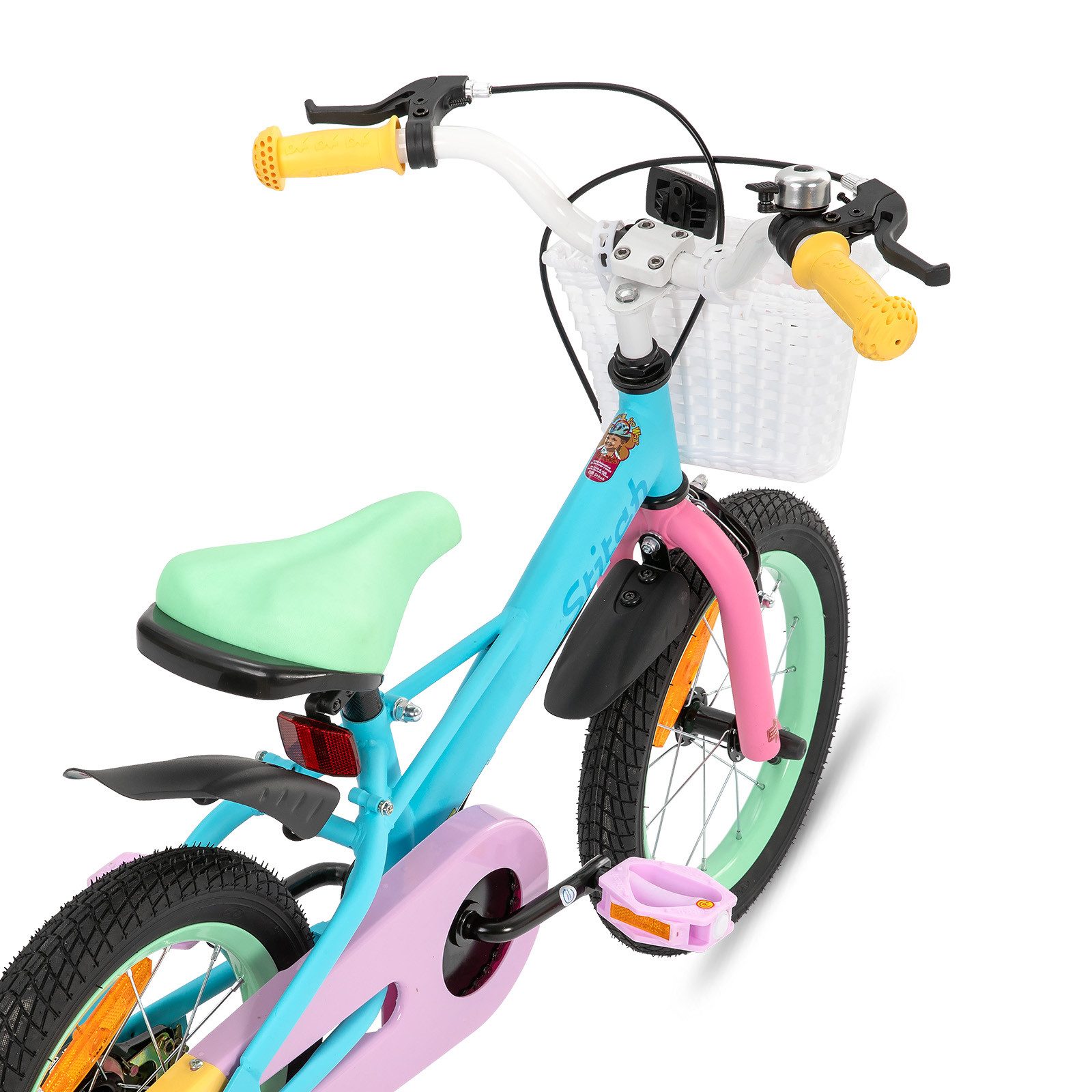 JOYSTAR Kinderfahrrad Macarons 12 14 16 18 Zoll fahrrad für 2-9 jährige Mädchen & Jungen, mit Korb,Stützrädern, Kotflügel, Korb, Fahrradklingel, Reflektorplatte