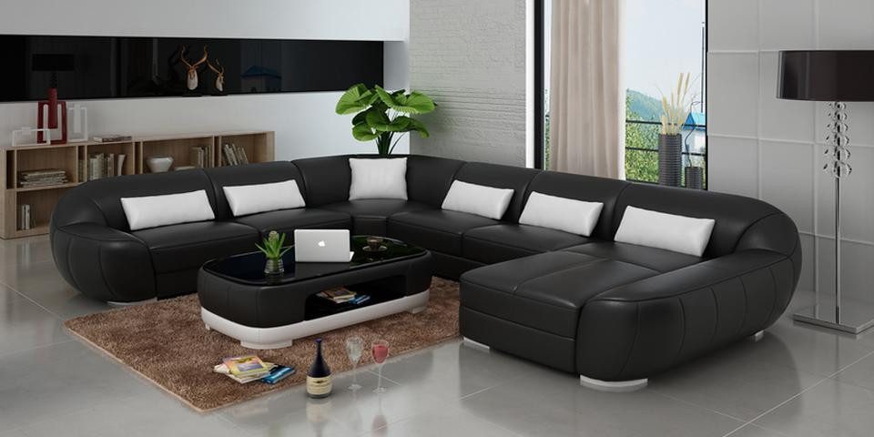 Xlmoebel Wohnlandschaft Graues Ledersofa mit USB-Anschluss und elegantem Design, Hergestellt in Europa