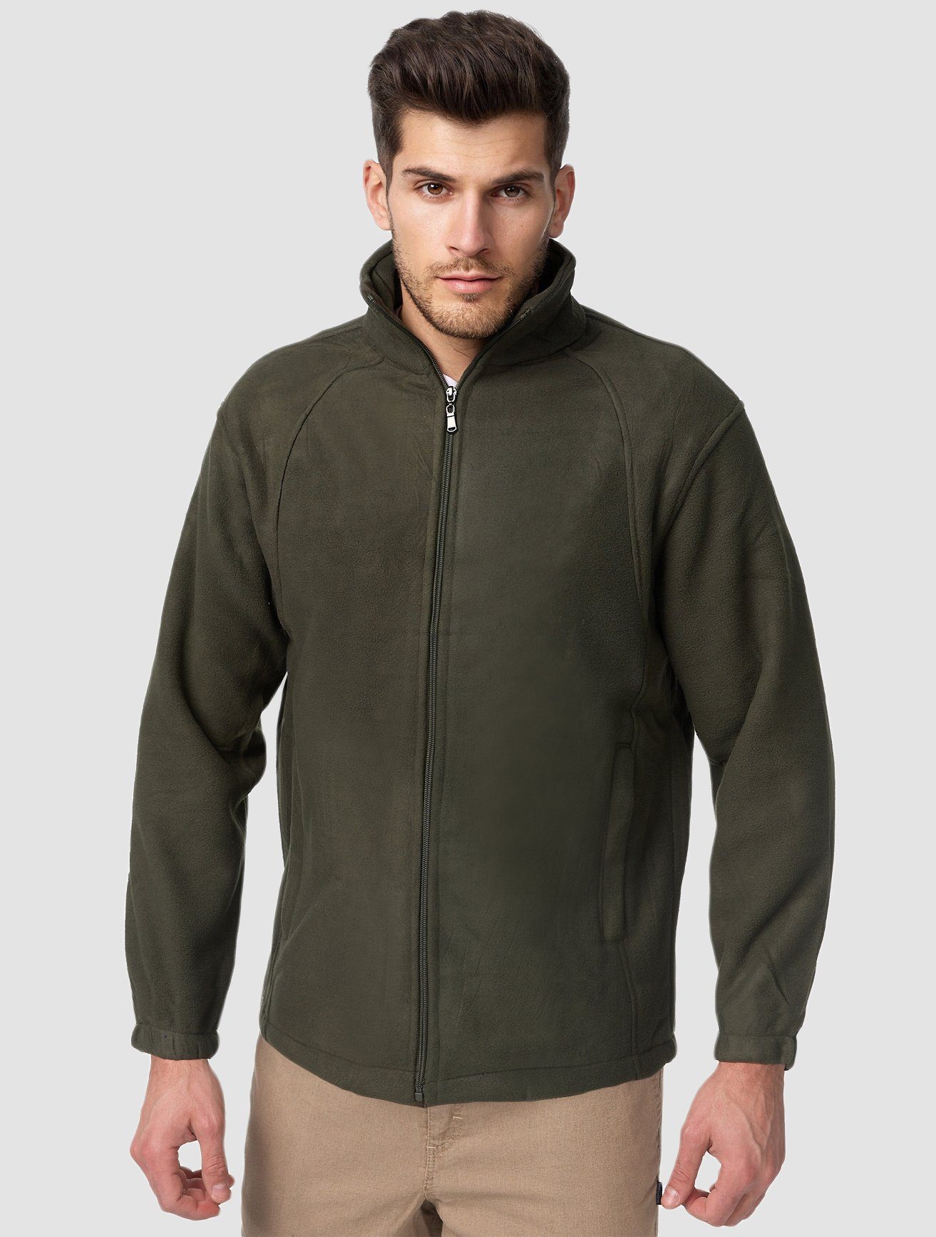 Übergangsjacke 5169 Egomaxx Jacke in Sweatshirt Zip Hoodie Fleece Full Grün Kapuze ohne