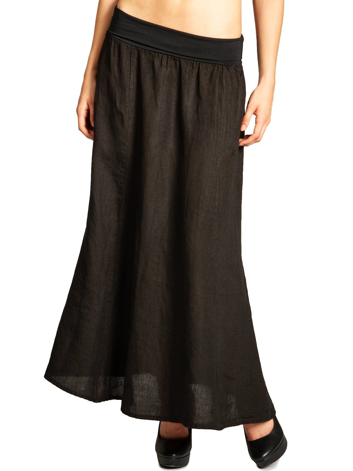 Faltenrock RO019 Damen langer Maxi Sommer Leinenrock