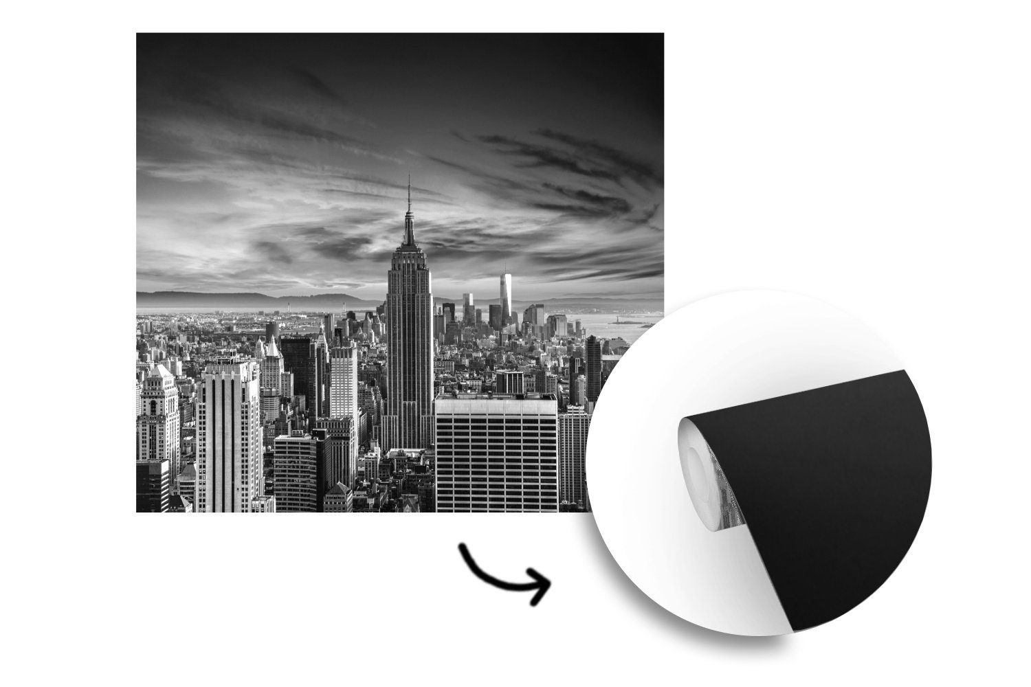 MuchoWow Fototapete Ungewöhnliche Wolken in schwarz New (5 York Wohnzimmer weiß, für Tapete bedruckt, Wandtapete oder Vinyl und Matt, St), Schlafzimmer, 