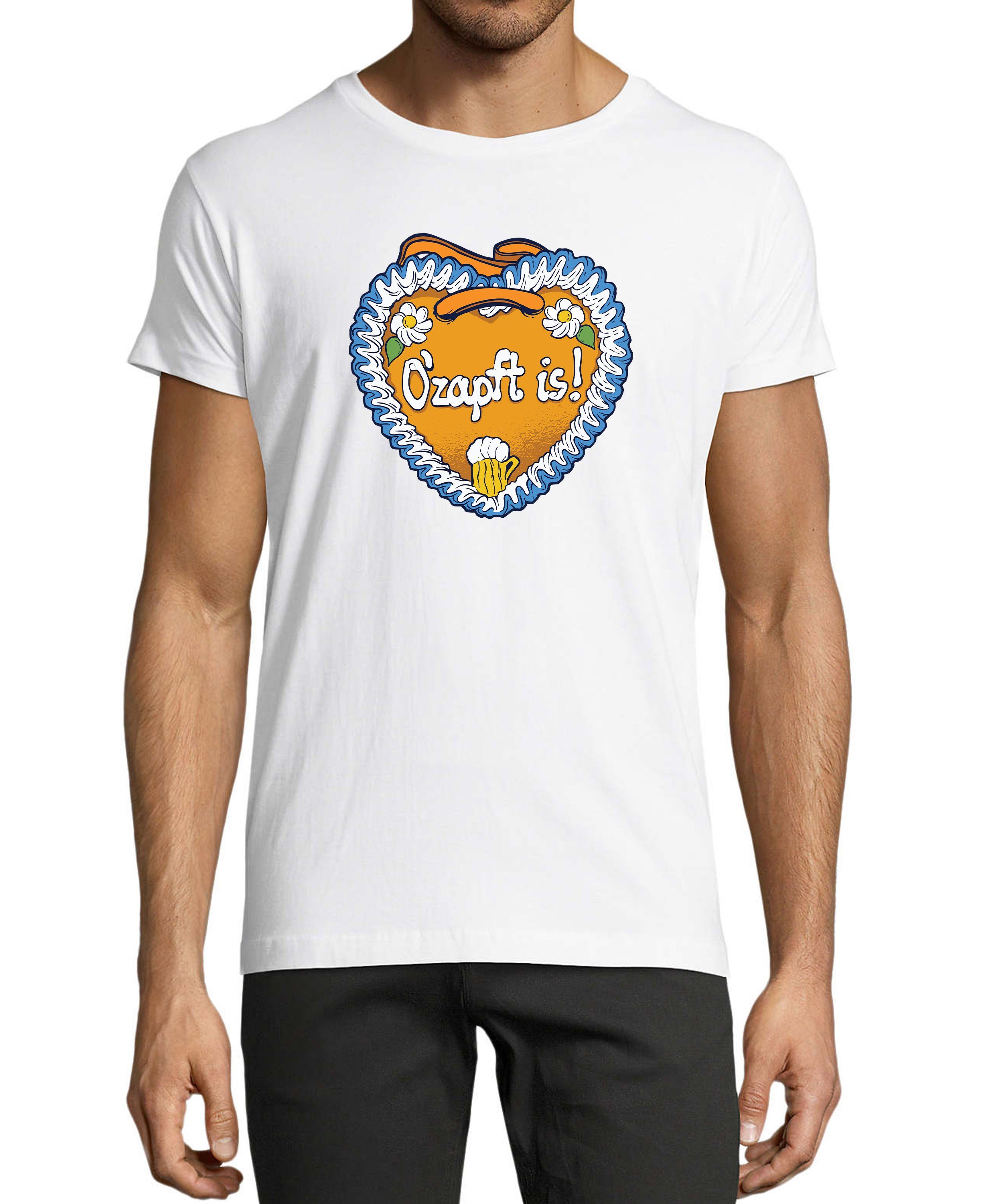 Trinkshirt Regular Herren Aufdruck - Print weiss Baumwollshirt is Fun Shirt mit MyDesign24 T-Shirt O'Zapft i313 Fit,