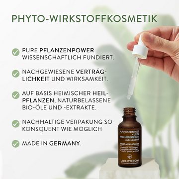 LICHTGRÜN® Hyaluron Serum 4fach 30 ml Mikrobiotisch, 97,9% Natürlich, Vegan, Parfümfrei, mit Hyaluronsäure, Urea, Bio-Steinrose, Probiotika, Hochverträglich