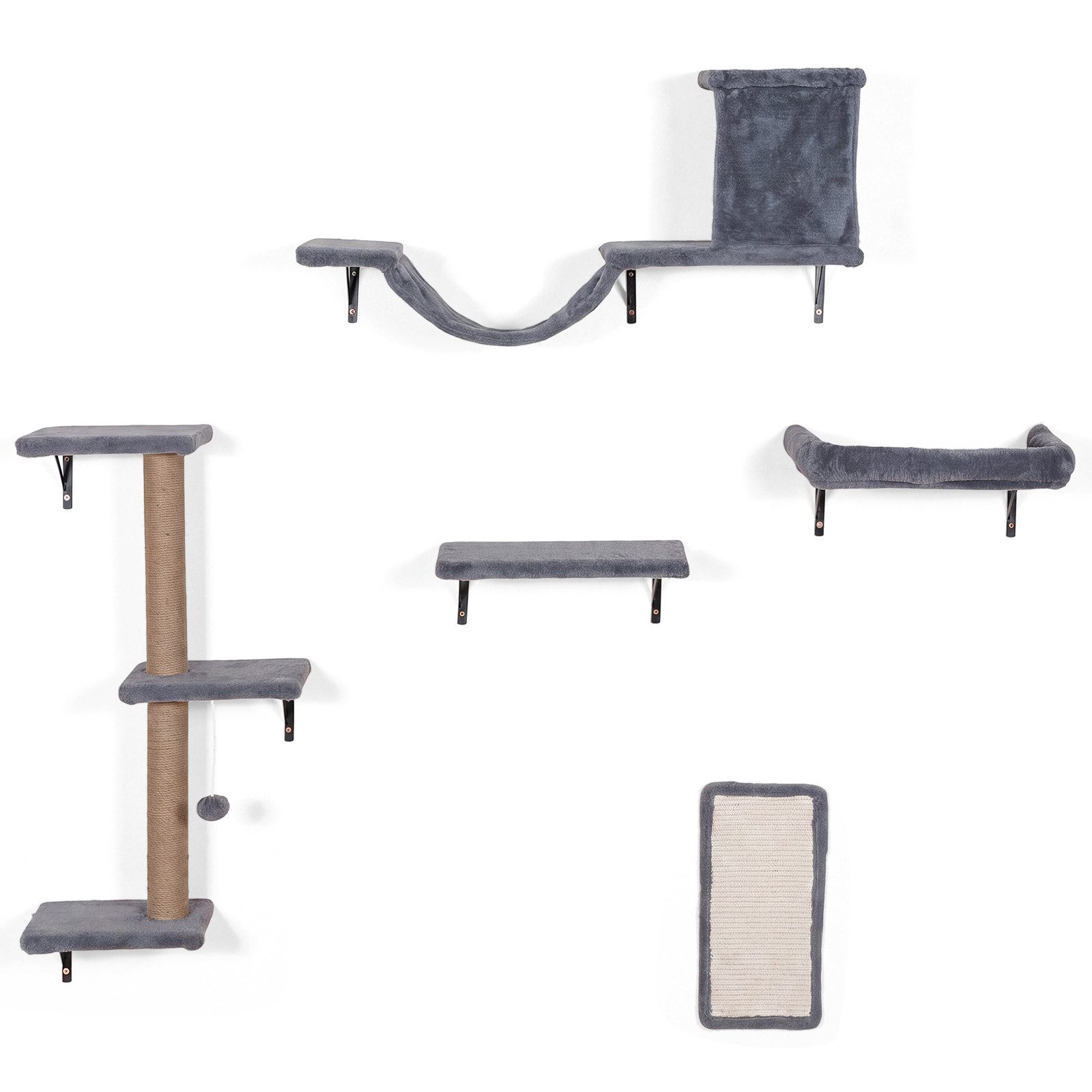 COSTWAY Kratzbaum, 5 in 1 Kletterwand Katzen Set, Katzenwand, Kratzbrett