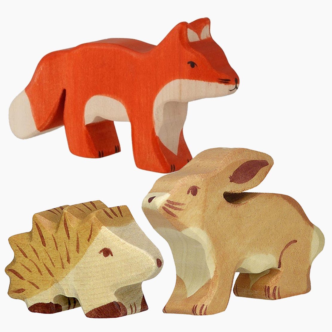 Holztiger Spielfigur Tierset Fuchs Hase und Igel, (packung, 3-tlg., spar set), Wertvolle Handarbeit aus Europa