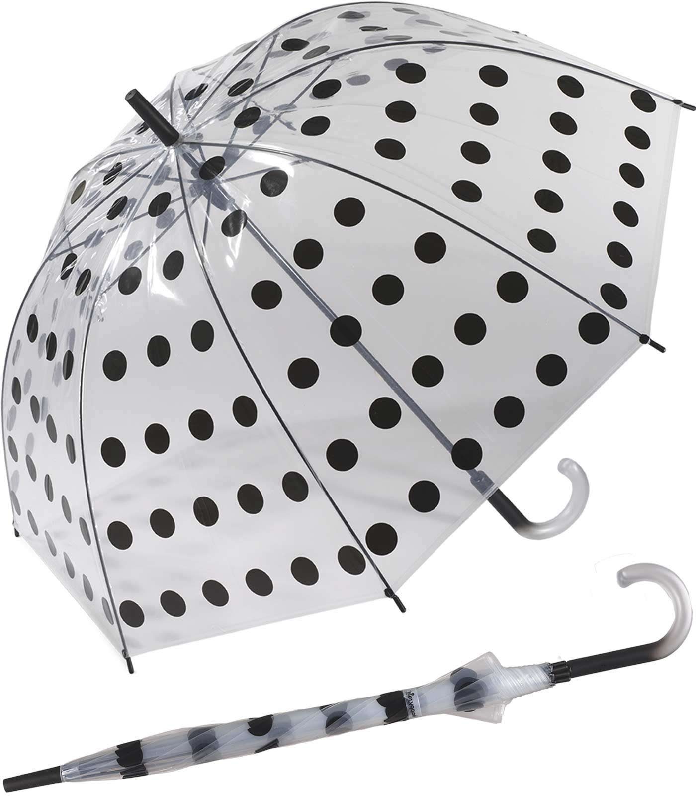 HAPPY RAIN Langregenschirm großer transparenter Glockenschirm Big Dots, bunte Punkte bringen Farbe in das nasse Grau tansparent-schwarz | Stockschirme