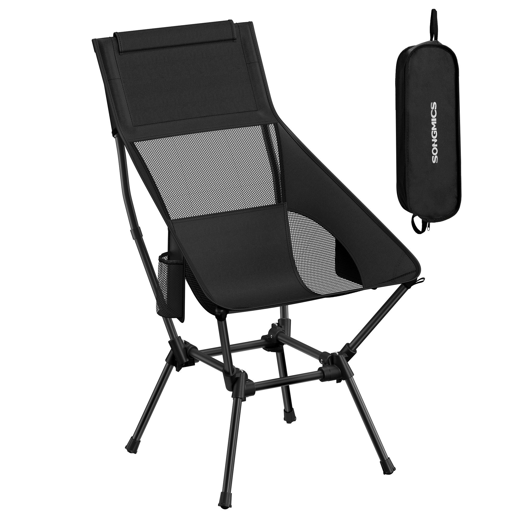 SONGMICS Campingstuhl Gartenstuhl, 1.65/1.85KG, bis 150KG belastbar, Klappstuhl, klappbar mit verstellbarer Höhe, Stahlrahmen, Kopfstütze