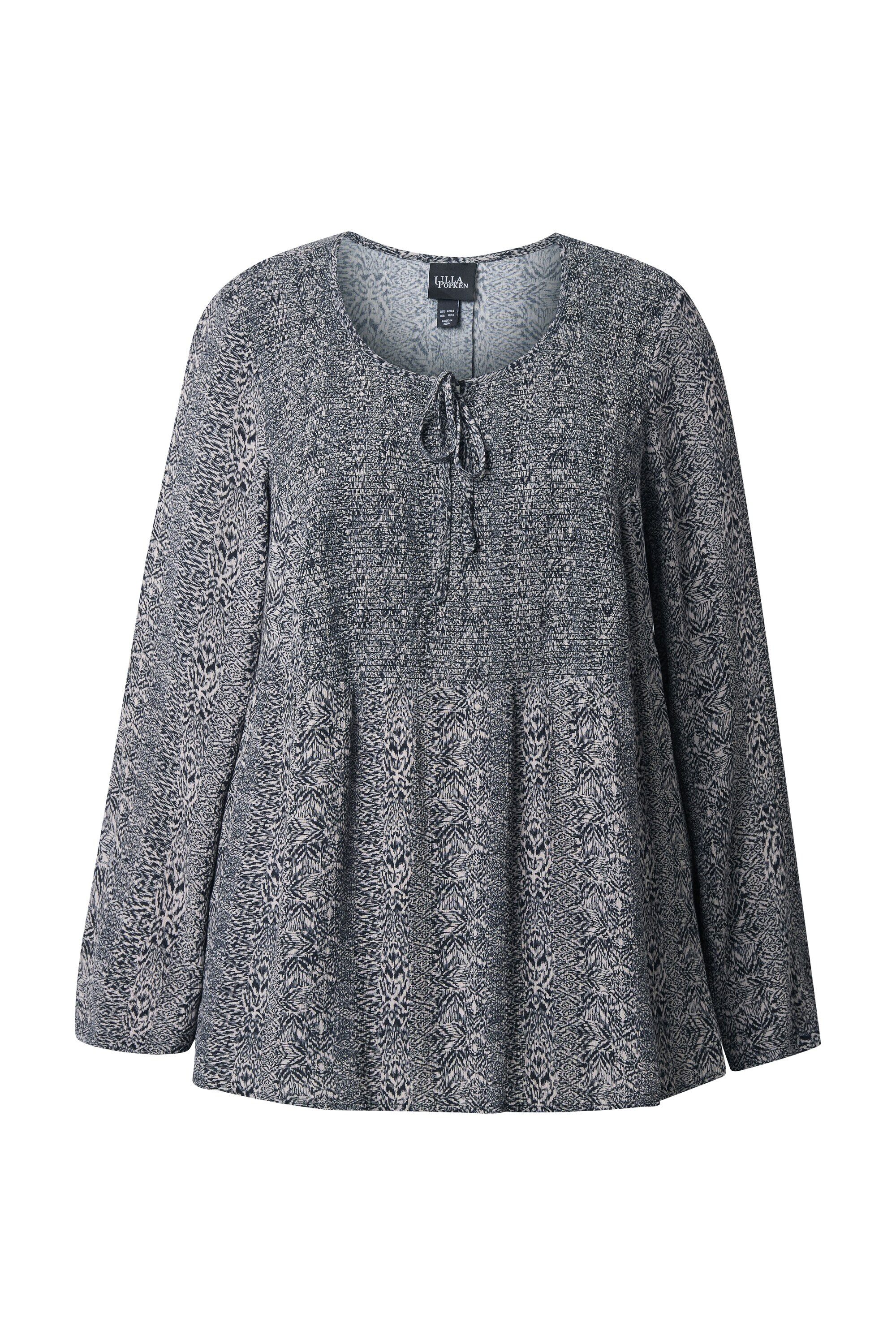 Ulla Popken Druckbluse Smokbluse Bindeband Rundhals Langarm günstig online kaufen