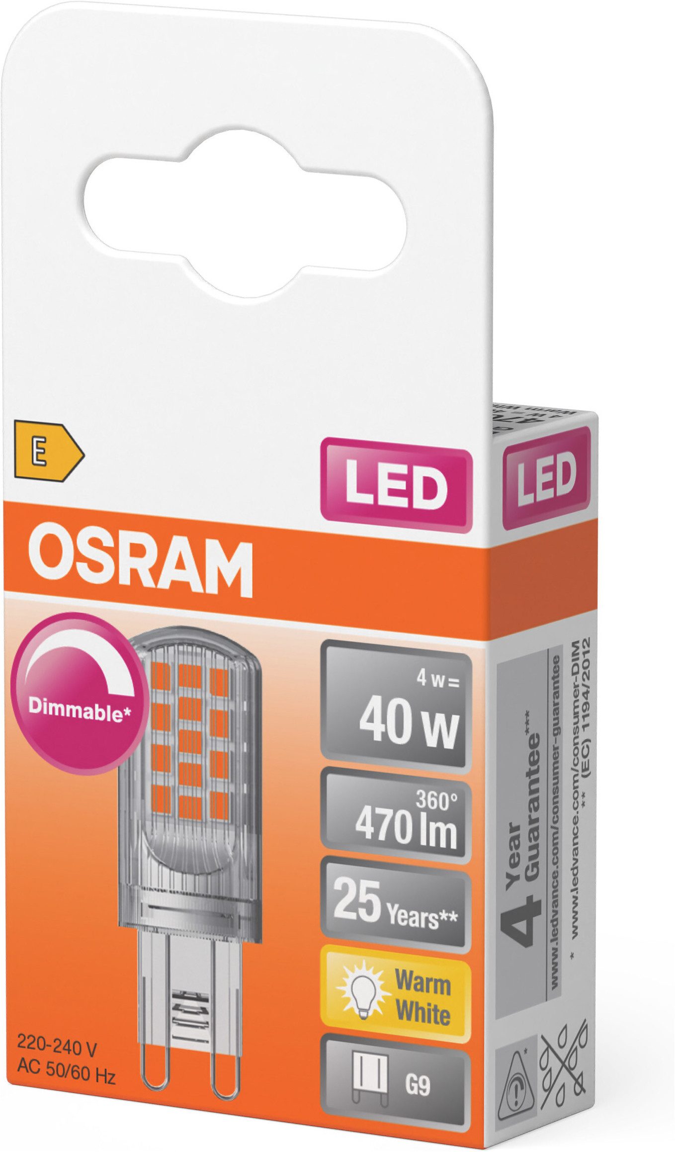 Osram LED-Leuchtmittel LED PIN Lampe, G9, 1 St., Warmweiß