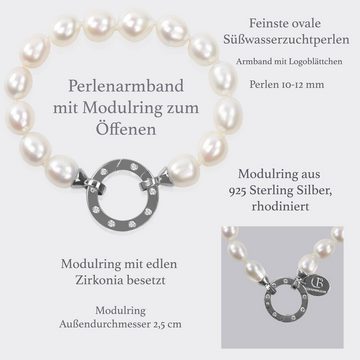 Célia von Barchewitz Perlenarmband "Zeitlos Schön" mit ovalen Süßwasserzuchtperlen, Verschluß als Design-Federring mit Zirkonia