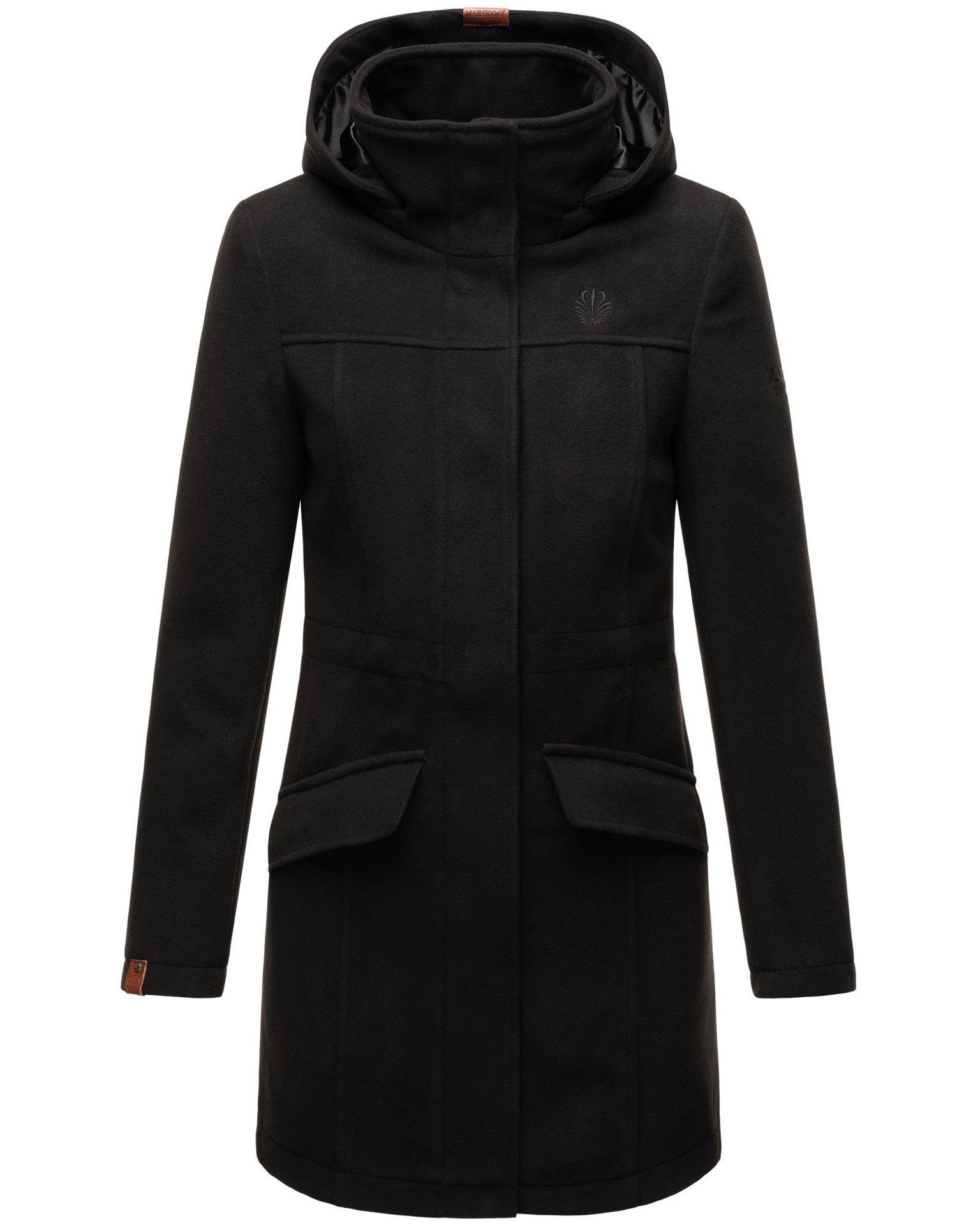 Marikoo Winterjacke Leilaniaa Mantel in schwarz abnehmbarer Woll mit Kapuze Optik
