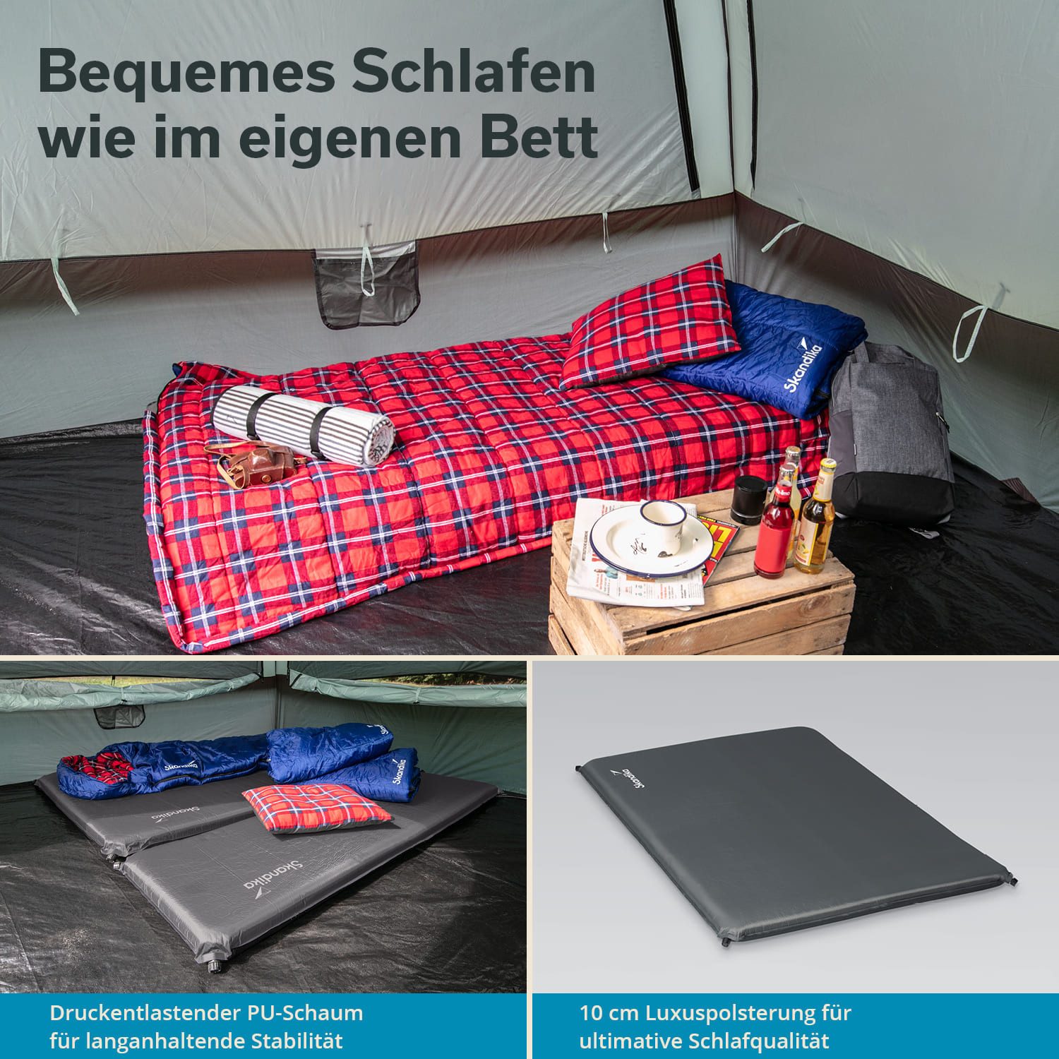 Skandika Isomatte Easy Double selbstaufblasend, Luftmatratze, Gästematratze, Camping, für 2 Personen, leicht, faltbar, selbstfüllender Schaumstoff, Outdoor