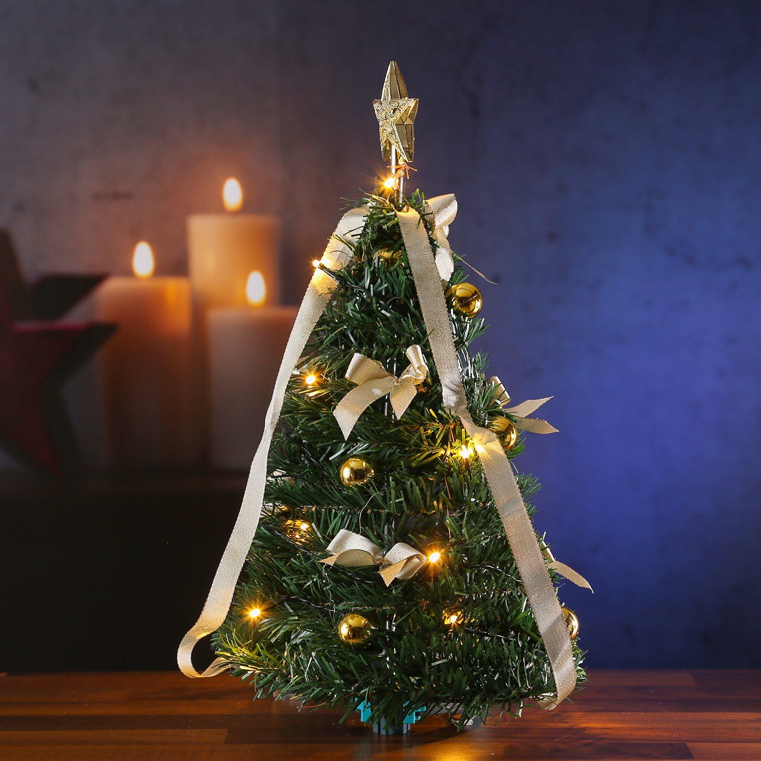 MARELIDA LED mit Baum bis 50,5cm LED 3000K) (2100K LED Tannenbaum Classic, warmweiß Weihnachtsbaum Lichterkette grün/gold
