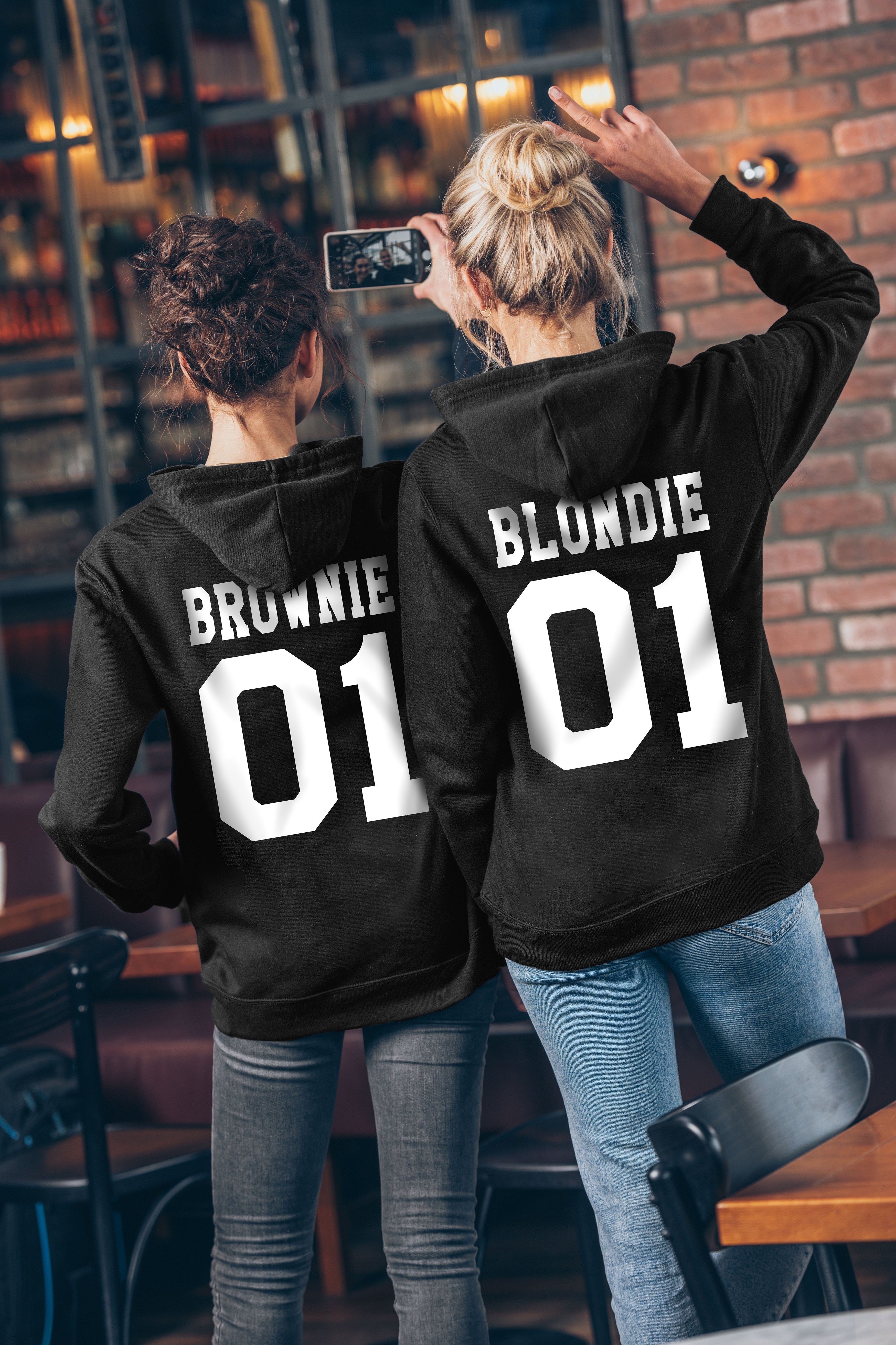 Couples Shop Kapuzenpullover Blondie & Brownie Damen Hoodie Pullover mit lustigem Spruch Print