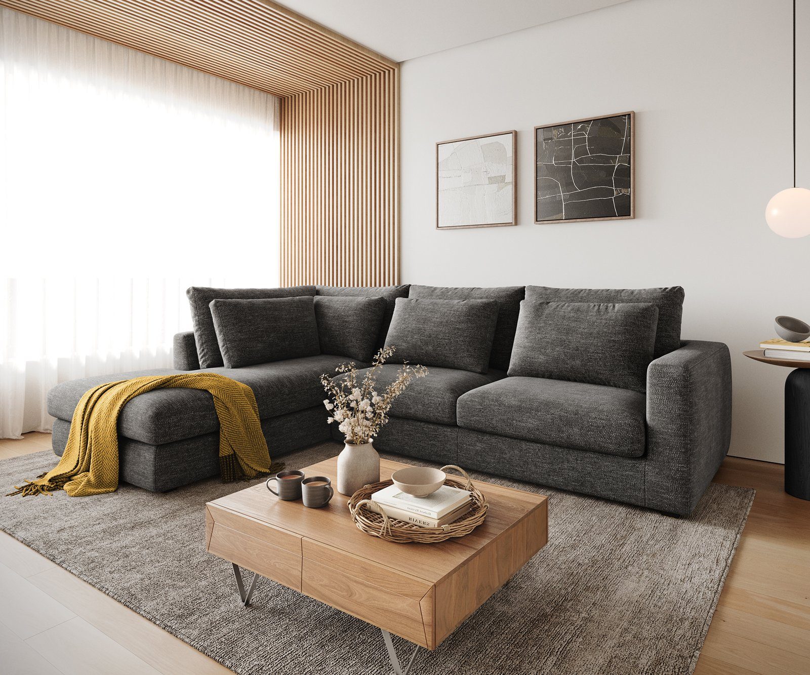 DELIFE Ecksofa Isla, Chenille Anthrazit 330x225 cm Ottomane links