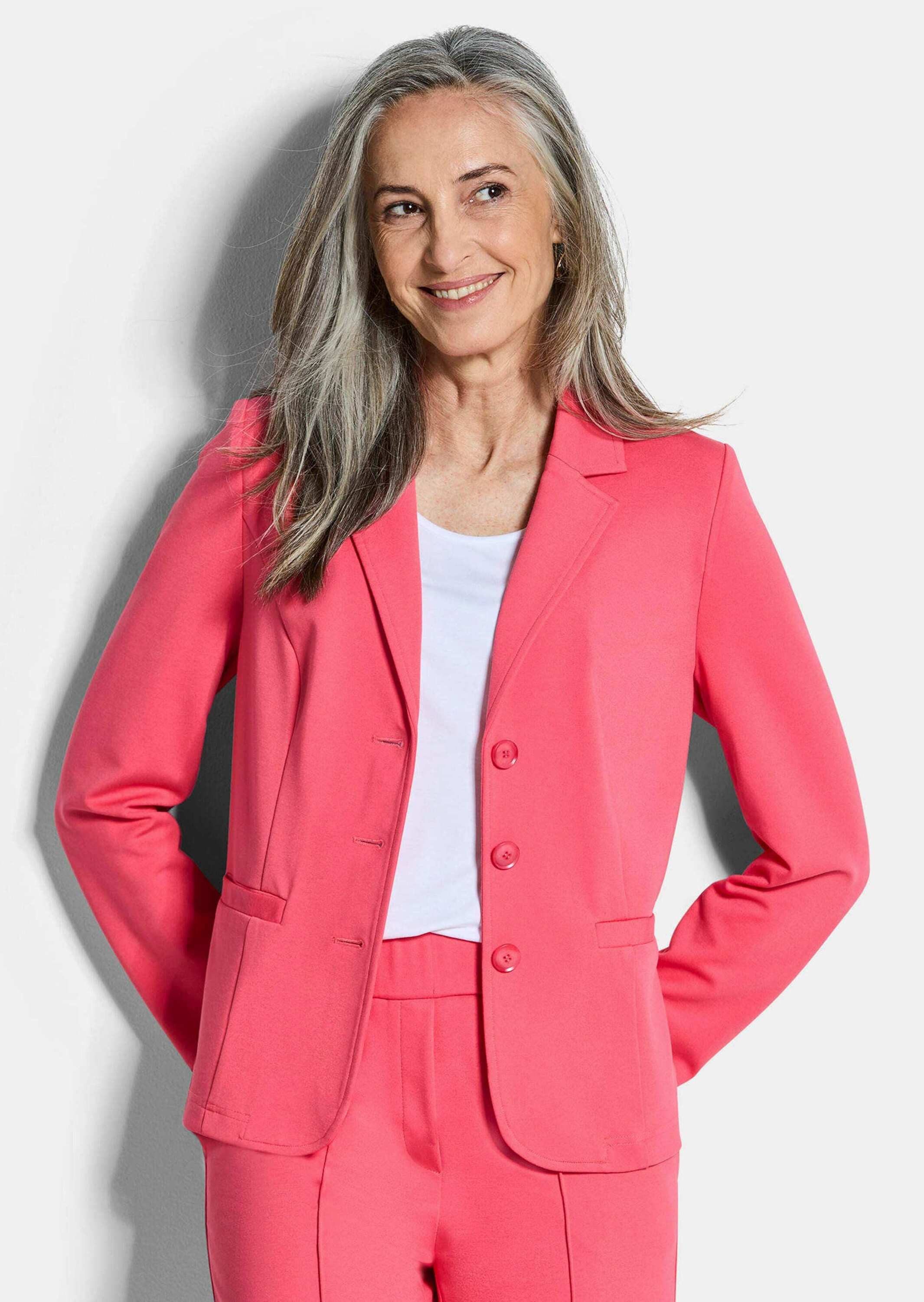 GOLDNER Jerseyblazer Kurzgröße: Viskoseblazer mit Reverskragen Kurzblazer mit Leistentaschen, Knopfverschluss und Langarm