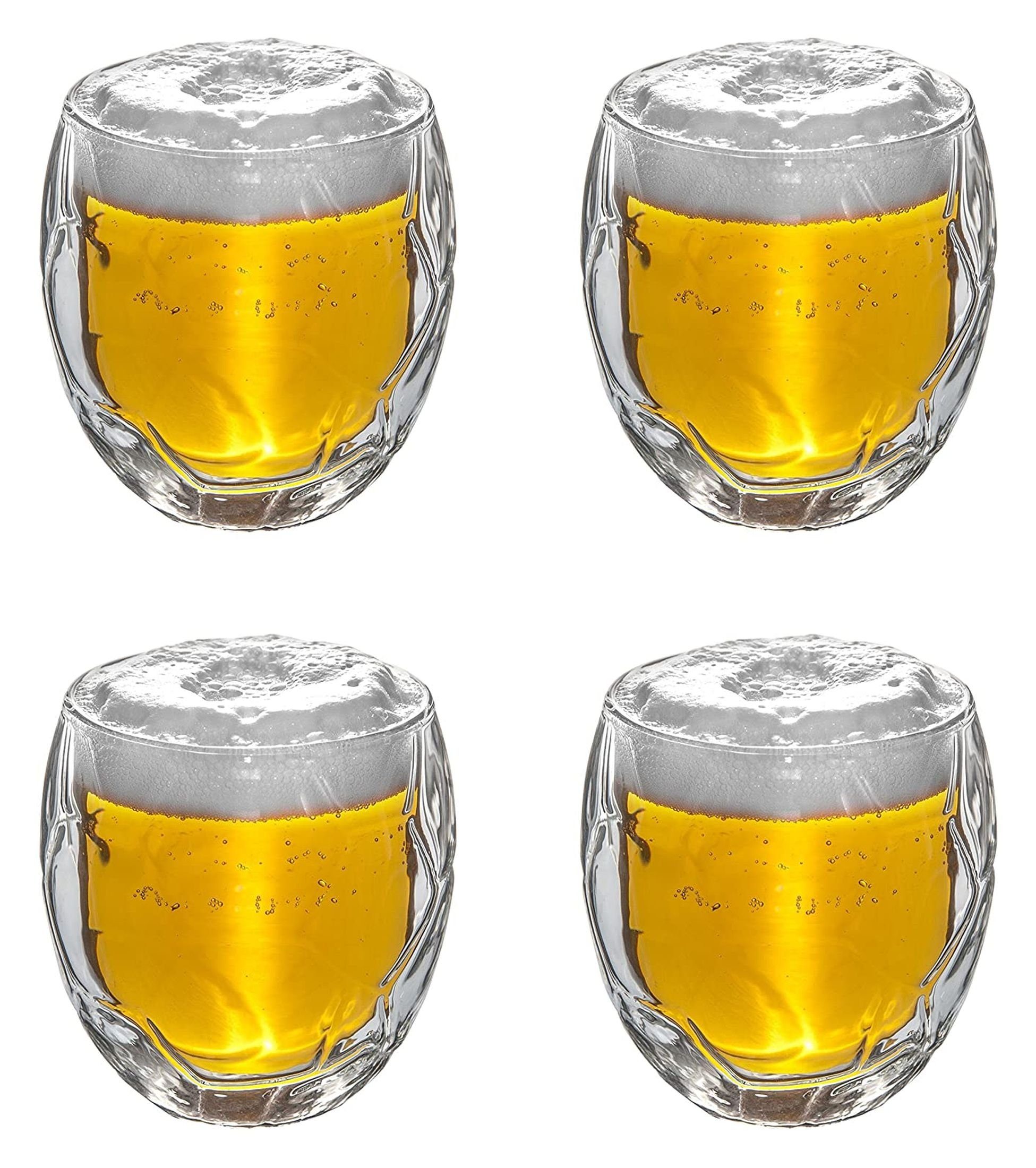 Markenwarenshop-Style Gläser-Set 4x Bierglas Trinkglas Fußball 350ml Thermoglas Doppelwandig, Glas