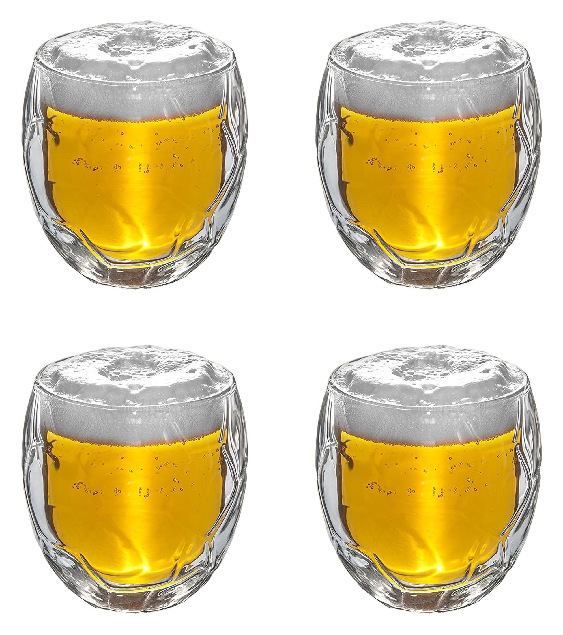 Gläser-Set 4x Bierglas Trinkglas Fußball 350ml Thermoglas Doppelwandig