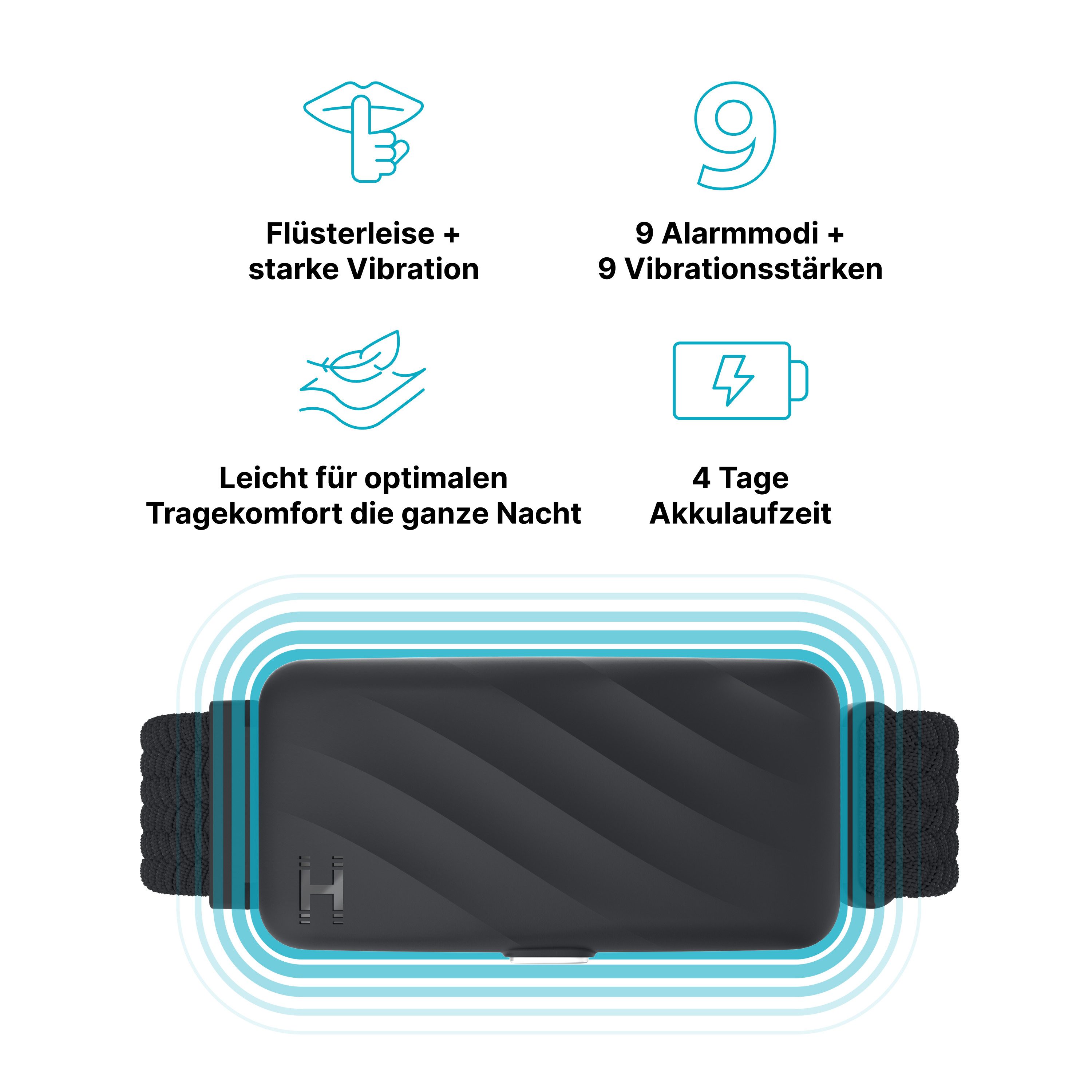 HOMEDICS Wecker Homedics WakeBand Silent Alarm Vibrationswecker Schlafarmband Leiser Vibrationsalarm per App mit 9 Intensitäten und 9 Modi