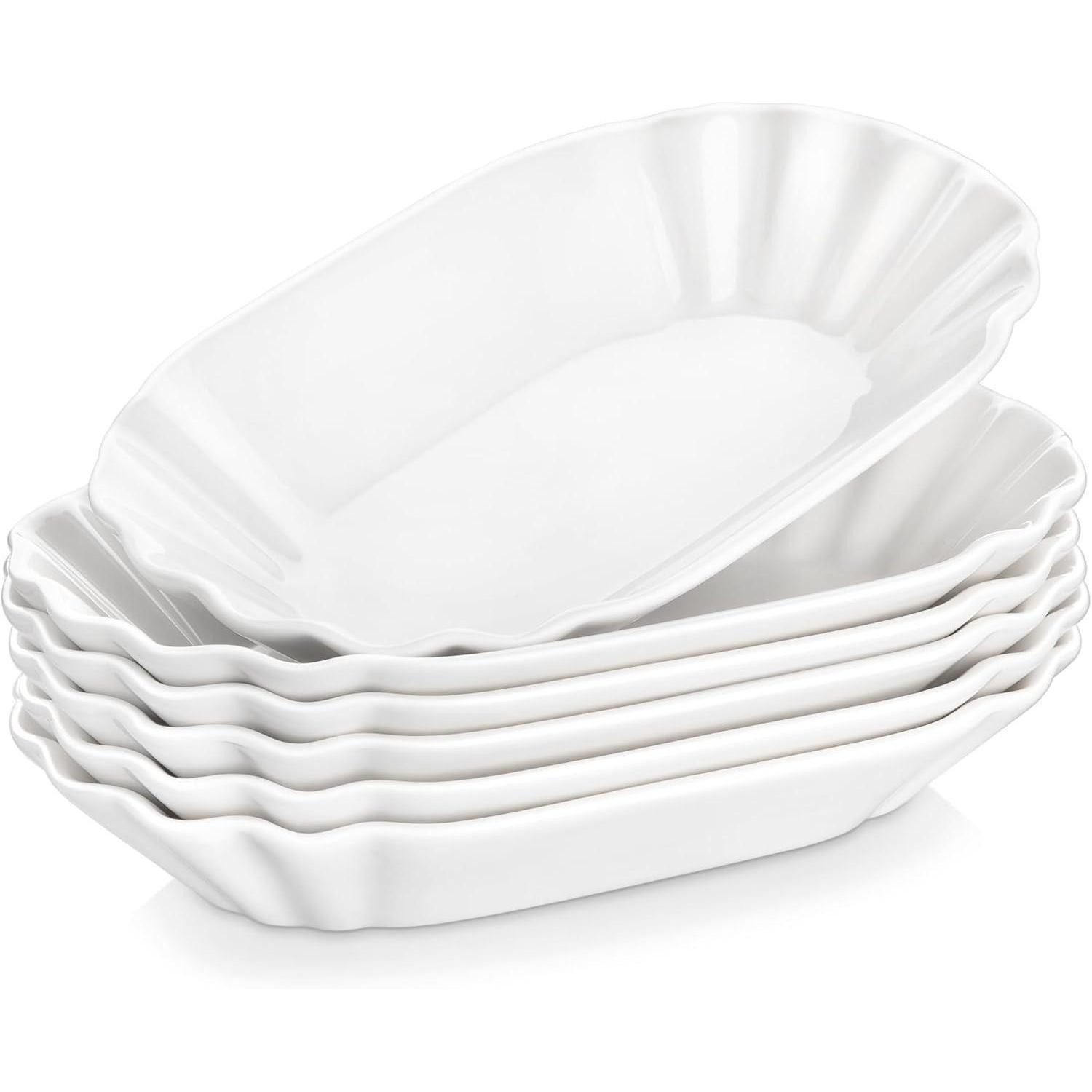 LuxusKollektion Küchenorganizer-Set Pommesschale Porzellan Currywurstschale Würstchenteller 6 Teilig Weiß