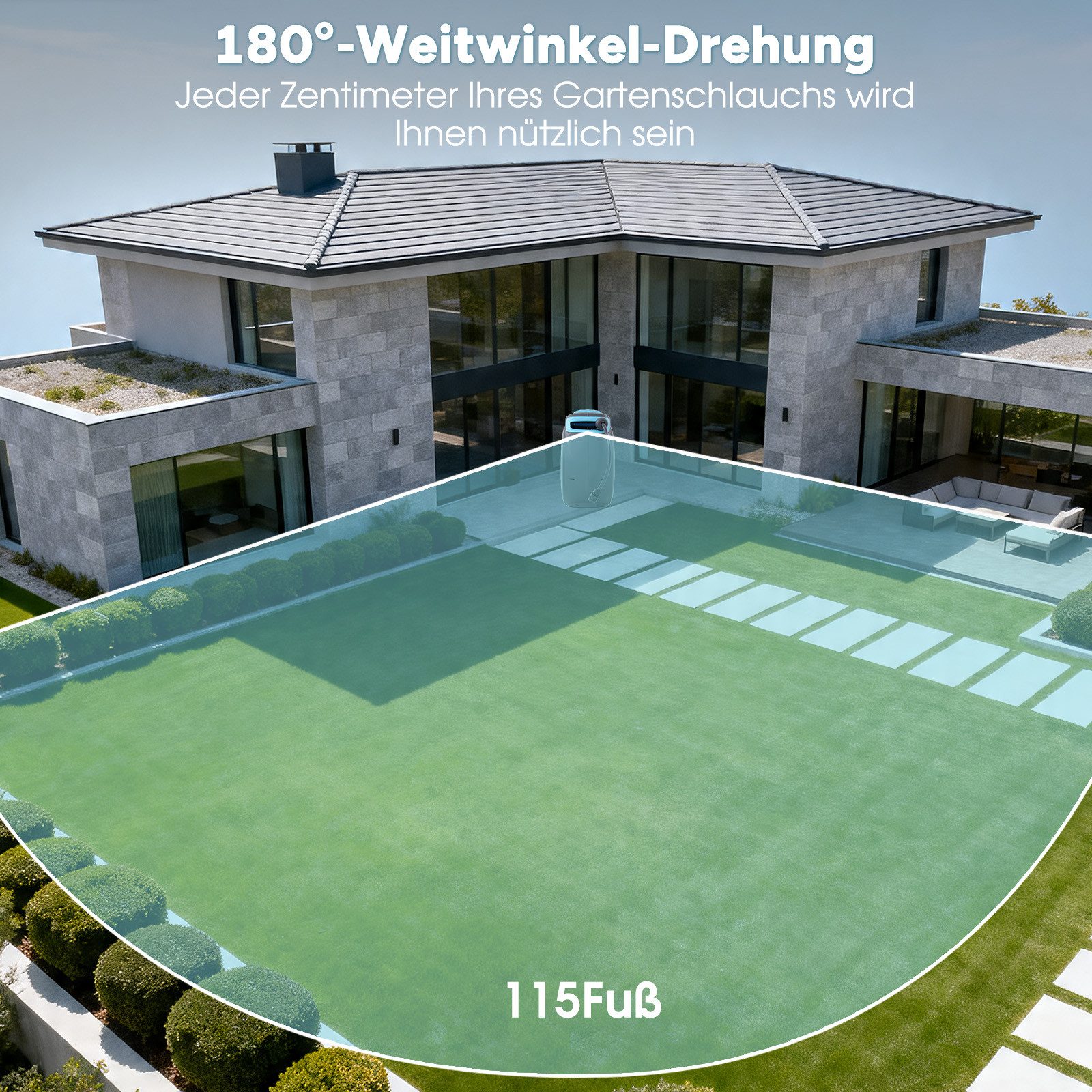 OUTIGO Schlauchtrommel Gartenschlauch tragbare Wasser Schlauchaufroller Schlauchbox, (25m/35m mit Multibrause, inkl. Wasserhahnanschluss), automatisch einziehba – Bild 3 von 5