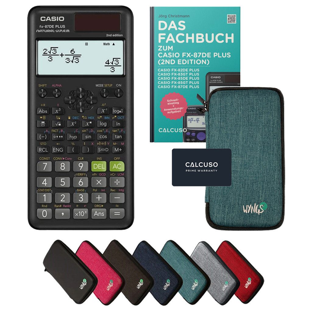 CASIO Taschenrechner fx-87DE Plus 2 inkl. Schutztasche Türkis & Fachbuch (48 S., DINA5)