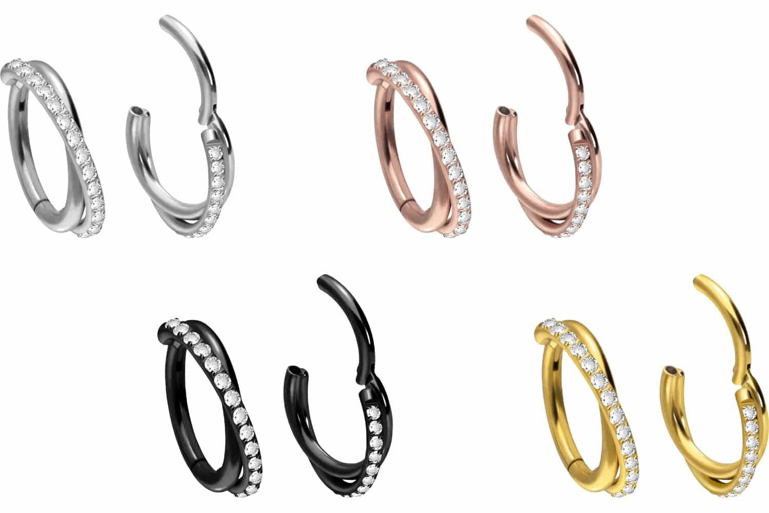 PIERCINGLINE Nasenpiercing Titan Segmentring Clicker 2 RINGE ÜBERKREUZT + E günstig online kaufen