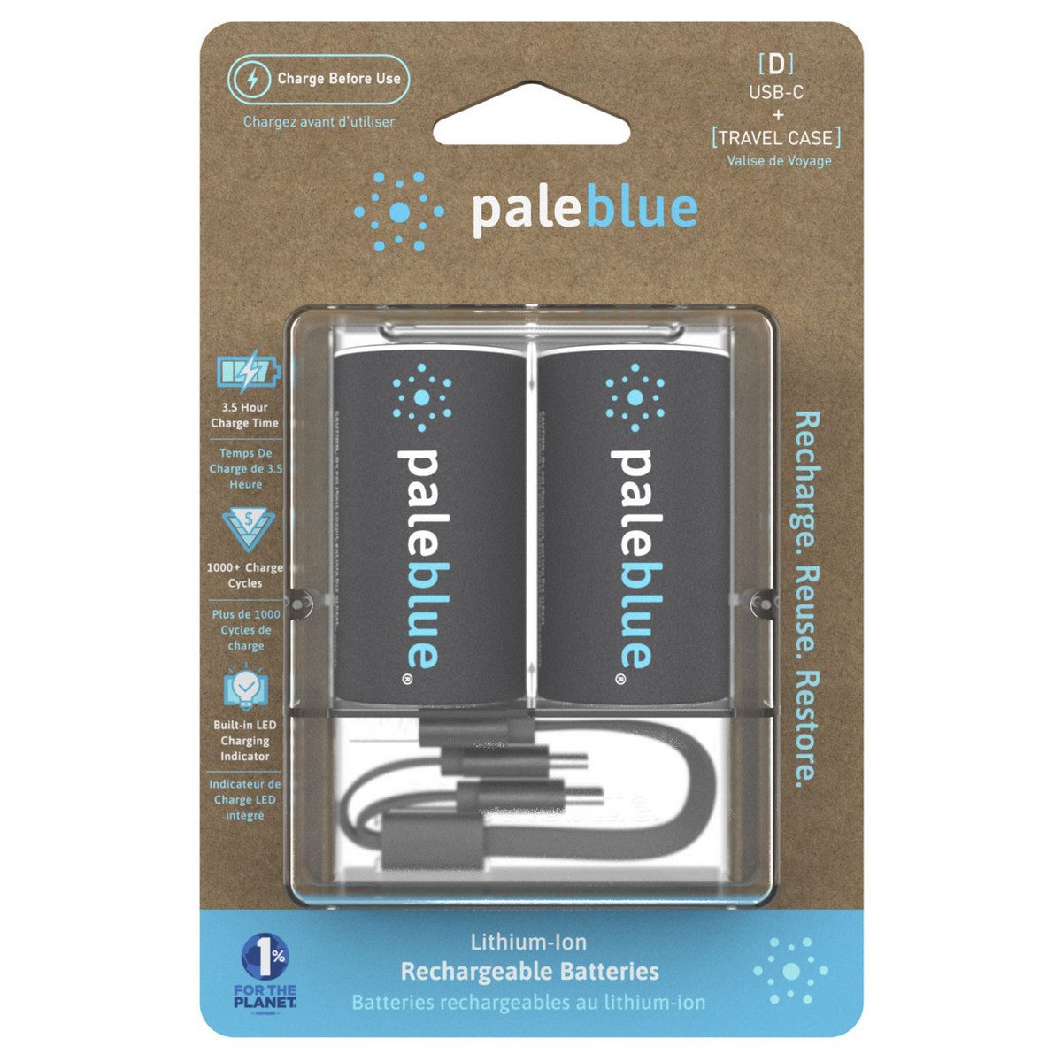 Paleblue Akku D (Mono) (1,5 V), USB-C-Ladeanschluss direkt im Akku