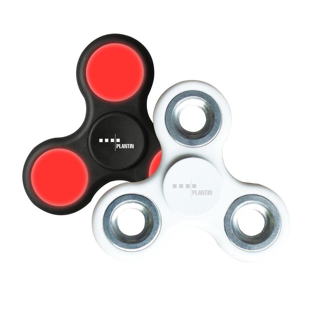 PLANTIN Fidget Spinner Double Spinner Pack, 2er Set Fidget Spinner, 2 Stück, weiß und schwarz, 1 x klassich und 1 x mit LED Beleuchtung, Batterie im Lieferumfang enthalten, Hand Spielzeug, ca. 6h beleuchtet, Gadget
